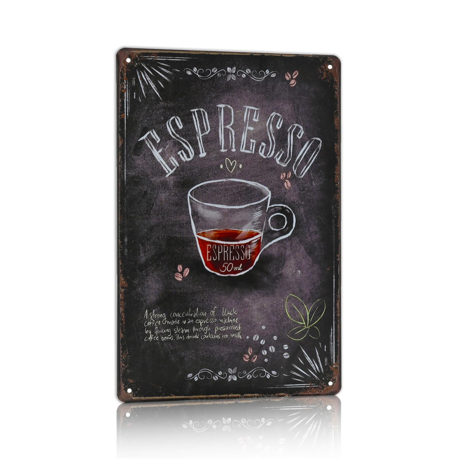 Vintage Espresso Coffee Tin Sign - Retro Metal Wall Decor for Kitchen, Bakery, Cafe & Restaurant - Perfect for Coffee Shop Theme & Home Bar Decor