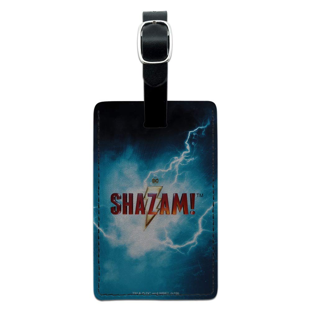 Shazam! Movie Logo Leather Luggage Tag - Rectangle Suitcase ID Tag for Carry-On Bags | Perfect for Travel, Business Trips & Cosplay Accessories