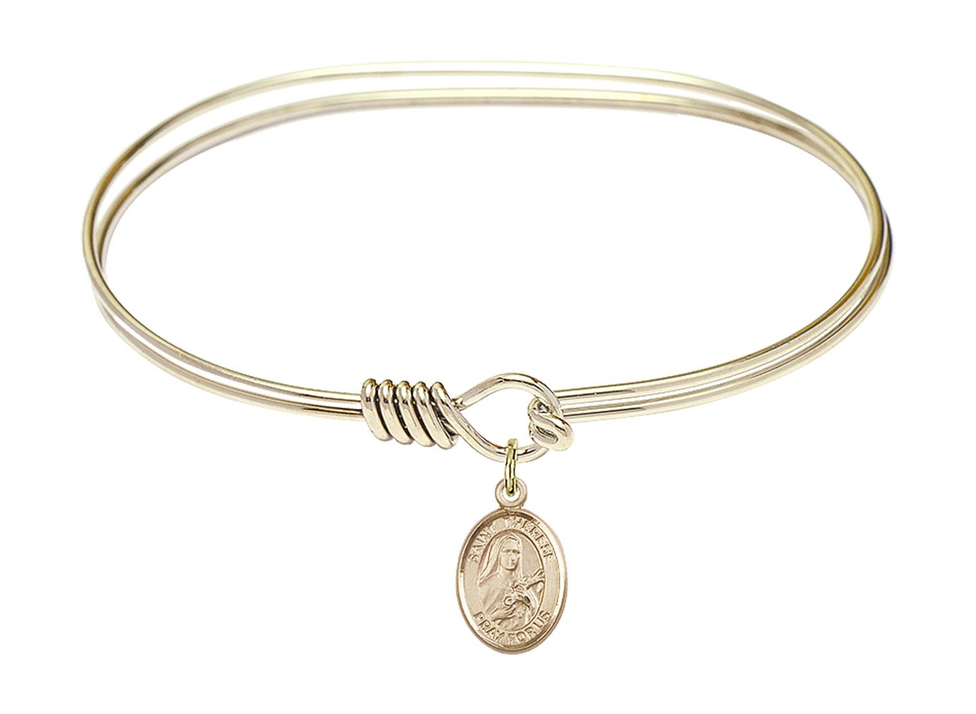 F A Dumont 7 Inch Oval Eye Hook Bangle Bracelet with St. Therese of Lisieux Charm - Elegant Religious Jewelry for Women, Perfect for Daily Wear, Church, and Special Occasions