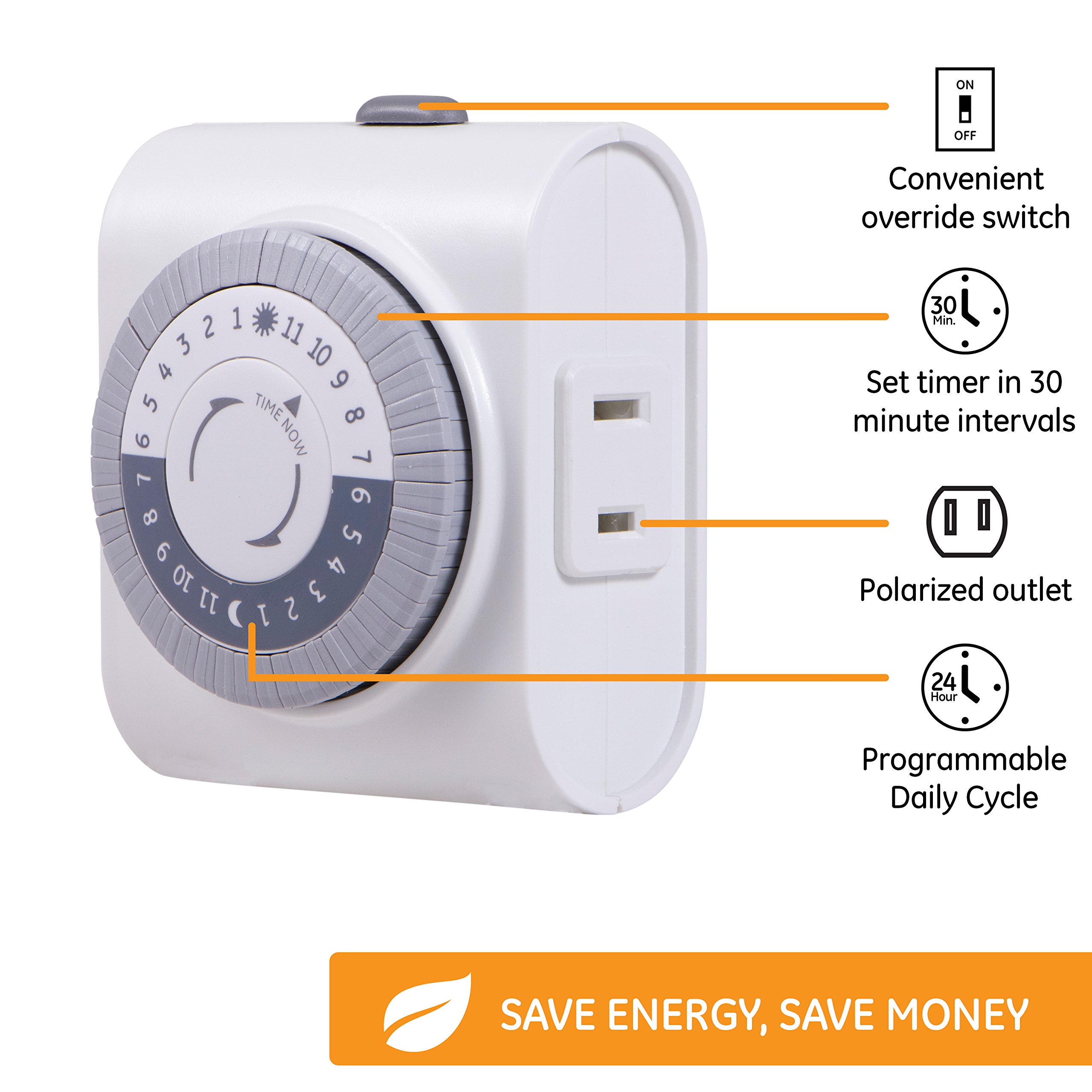 GE 15076 24-Hour Mechanical Outlet Timer - Heavy Duty Plug-in Timer for Lights, Appliances & Holiday Decorations - Perfect for Indoor & Outdoor Use
