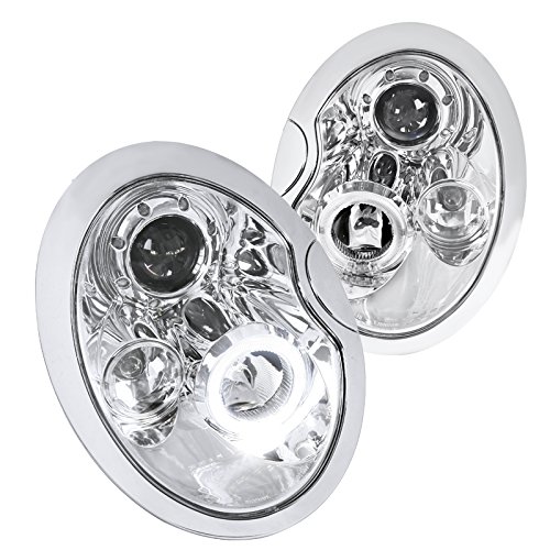 Chrome Clear Halo Projector Headlights Compatible with 2001-2005 Mini Cooper - High Performance LED Lights for Night Driving & Custom Car Upgrades