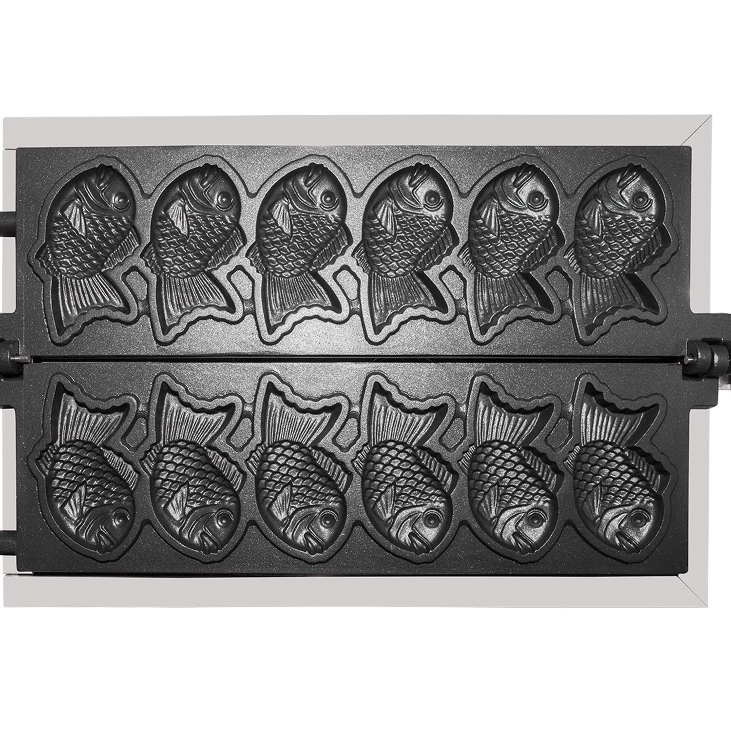 Electric Taiyaki Maker Machine - Nonstick Fish Waffle Cone Baker with 6 Cavities | 110V Commercial-Grade Kitchen Appliance for Home & Business Use | Perfect for Japanese Desserts, Street Food & Ice Cream Cones