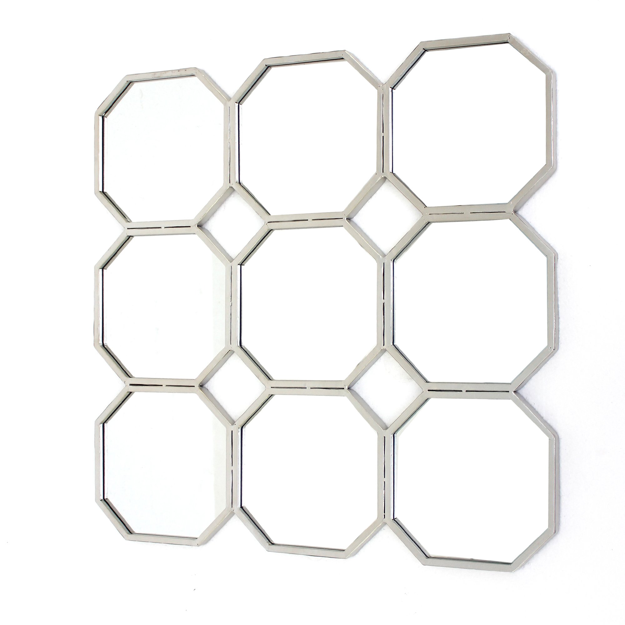 Benjara Silver Metal Wall Mirror - Set of 9 Interconnected Octagonal Mirrors for Home Decor, Living Room, Bedroom & Entryway