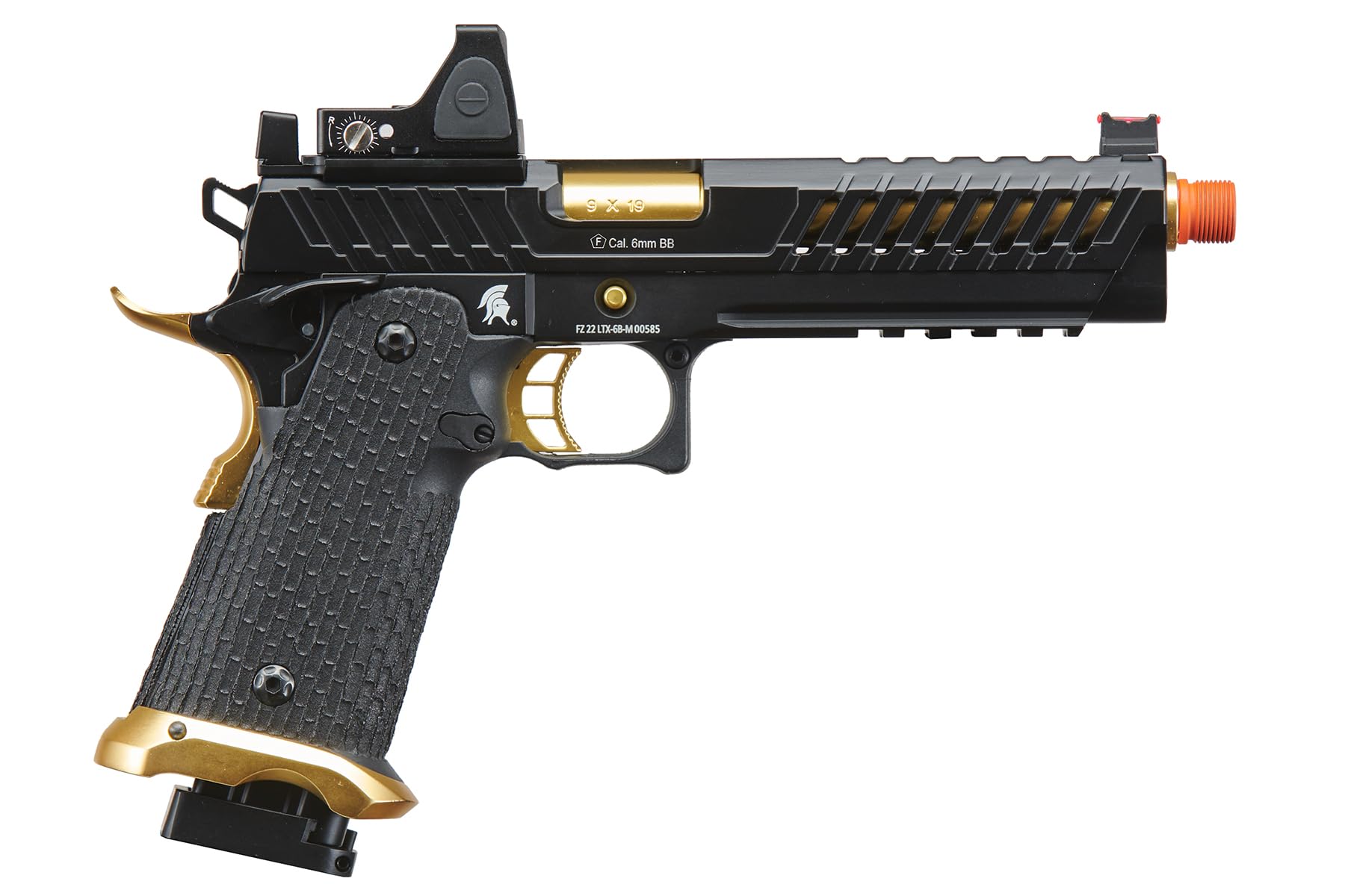 Lancer Tactical Knightshade Hi-Capa Gas Blowback Airsoft Pistol with Red Dot Reflex Sight - Black/Gold | Realistic Training & Competitive Airsoft Matches