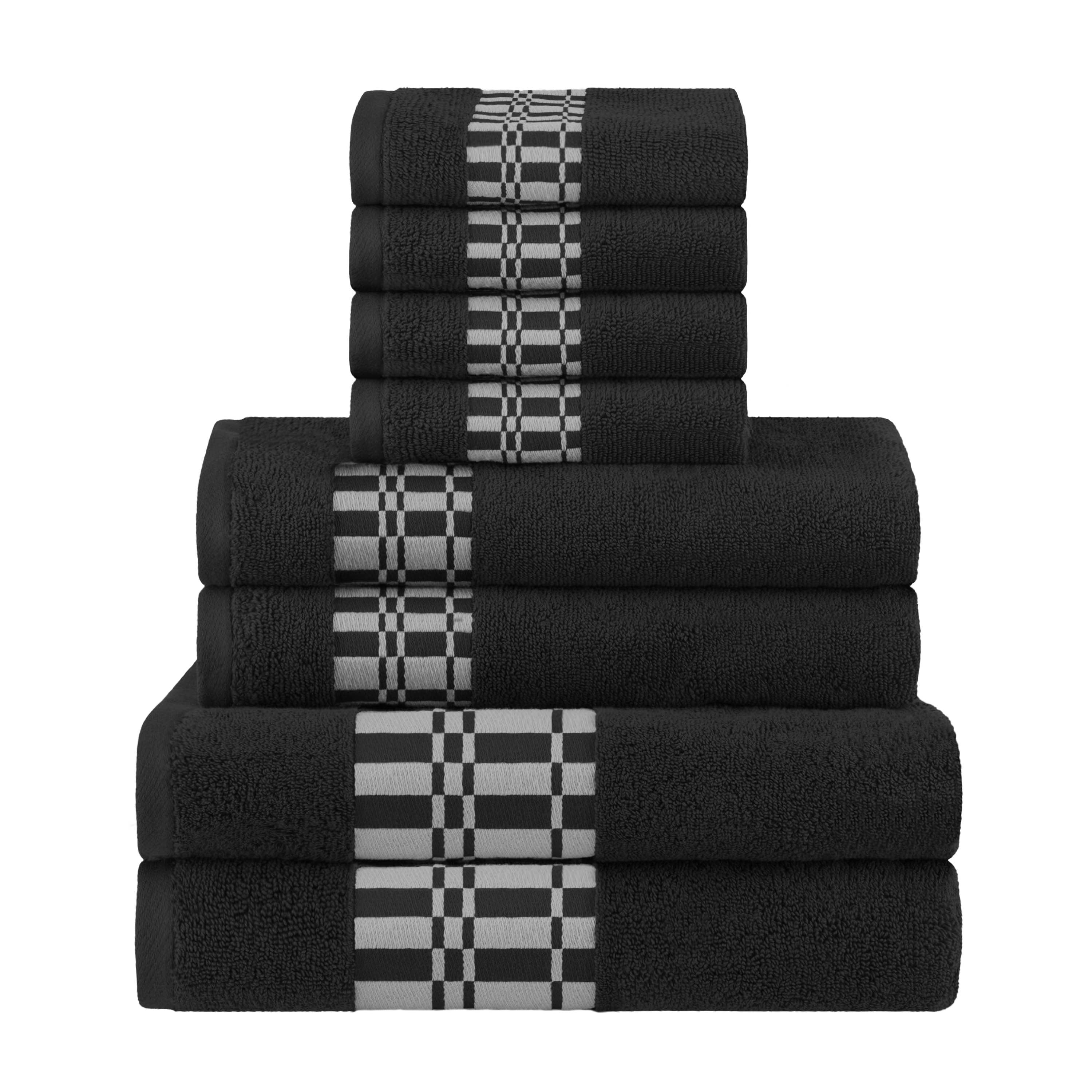 Larissa Cotton Geometric Embroidered Border 8-Piece Towel Set | Soft Bath & Beach Towels for Spa, Pool & Home Decor