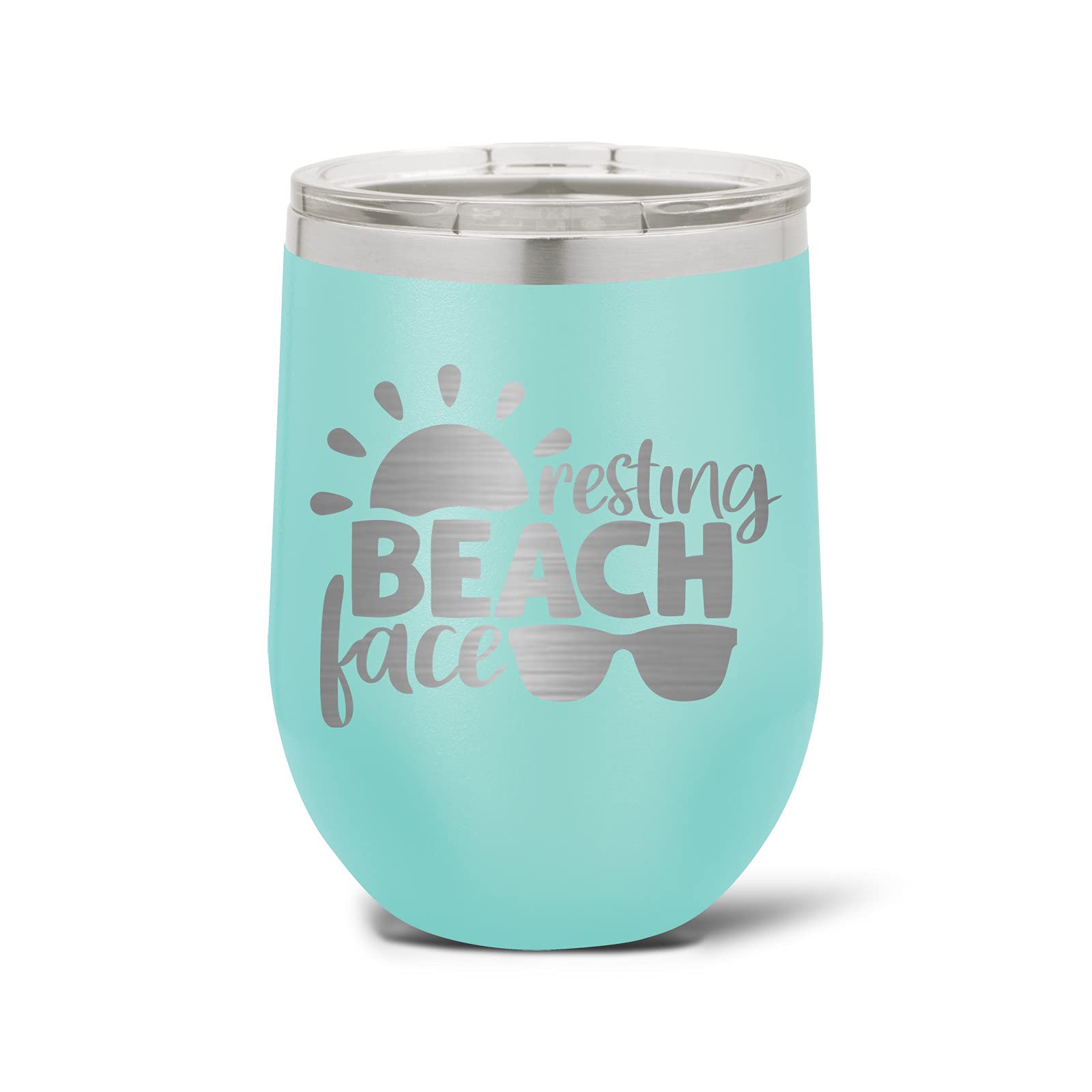 Resting Beach Face Stemless Wine Glass Stainless Steel Tumbler - 20oz Insulated Travel Cup for Wine, Cocktails & Iced Coffee - Perfect for Beach Vacations, Pool Parties & Summer BBQs (Mint Green)