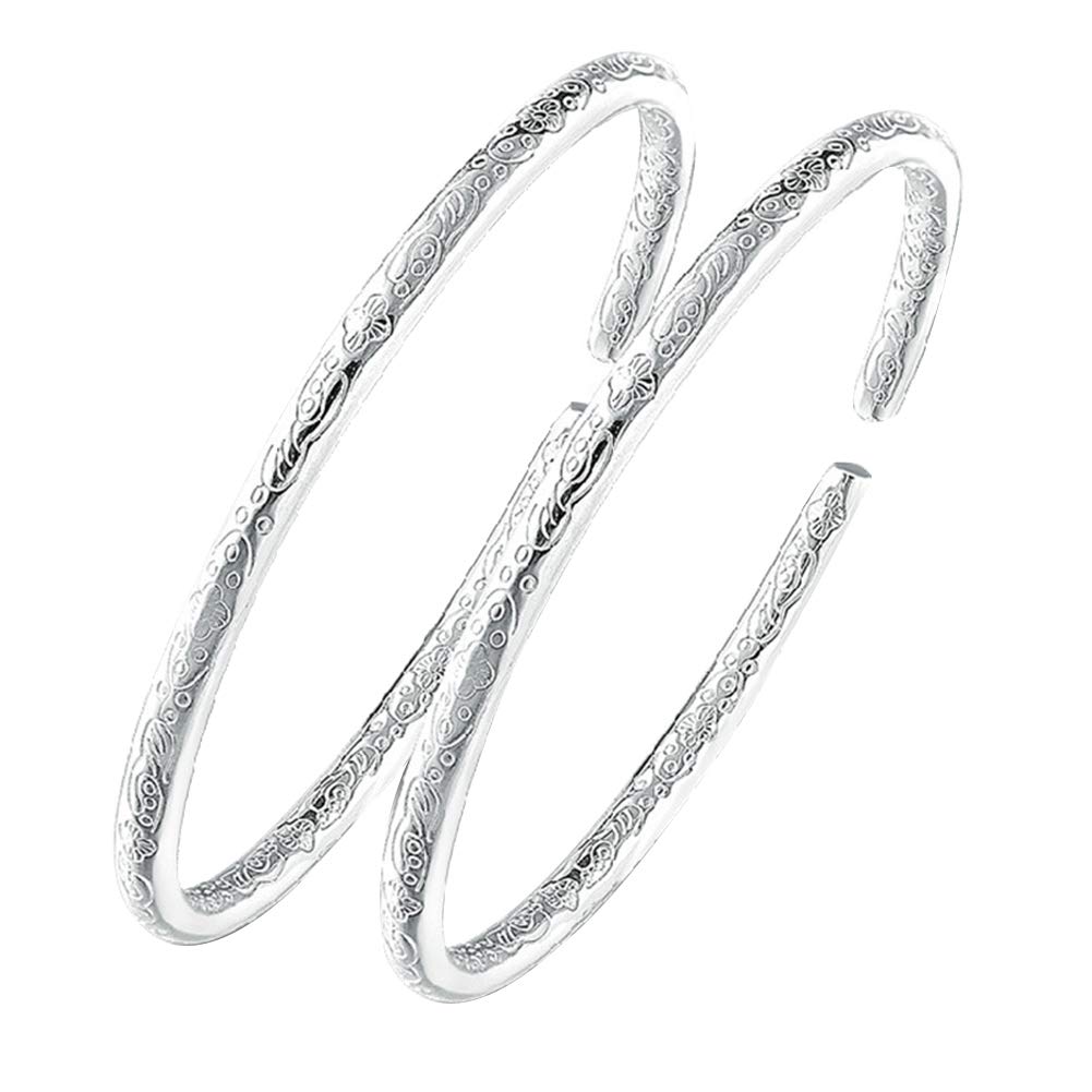 Adonpshy Women's Fashion Silver Plated Flower Engraved Open Bangle Bracelet - Elegant Jewelry Gift for Her, Birthday, Anniversary - Perfect for Parties, Weddings & Everyday Wear