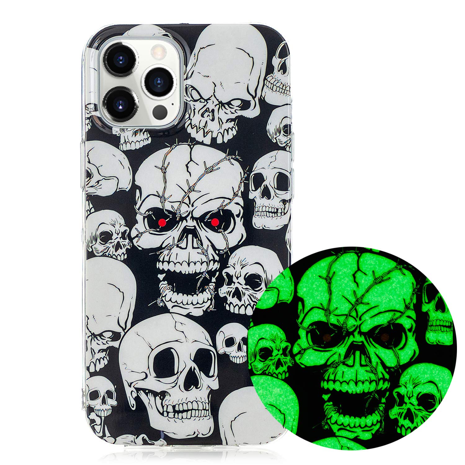 Glow in The Dark iPhone 13 Pro Max Case - Noctilucent Skull Pattern TPU Protective Cover | Ultra Thin Slim Silicone Case for iPhone 13 Pro Max | Perfect for Nighttime Use, Parties & Halloween
