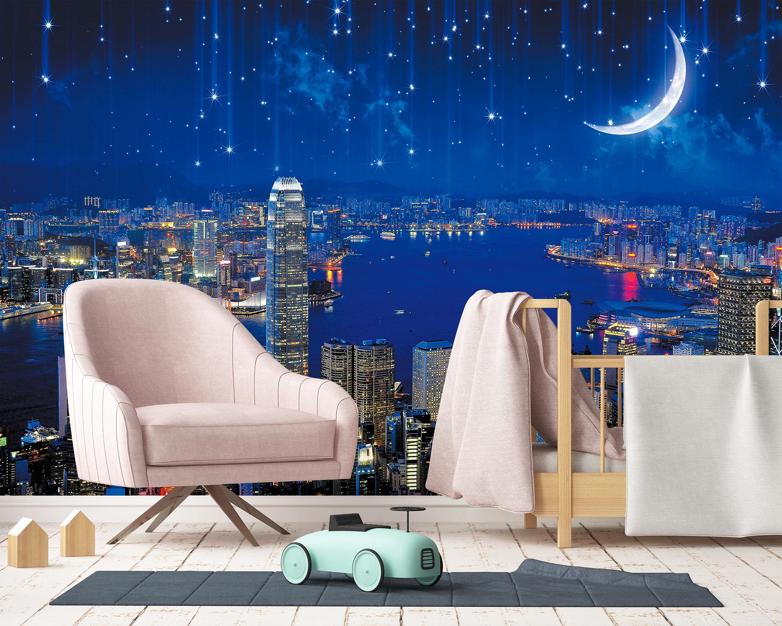 FLFK 3D Peel and Stick Wallpaper - New York City Skyline Night View, Removable Self-Adhesive Wall Mural for Living Room, Bedroom, Office Decor (141.7x98.4 inches) | Perfect for Home Renovation & Interior Design Projects