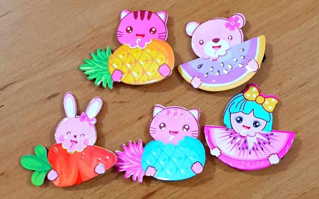 HOMEMATES 5pcs Cute Fruit Cat Girl Hair Clips Set - Colorful Barrettes for Toddler Girls, Kids Hair Accessories - Perfect for School, Parties & Daily Wear