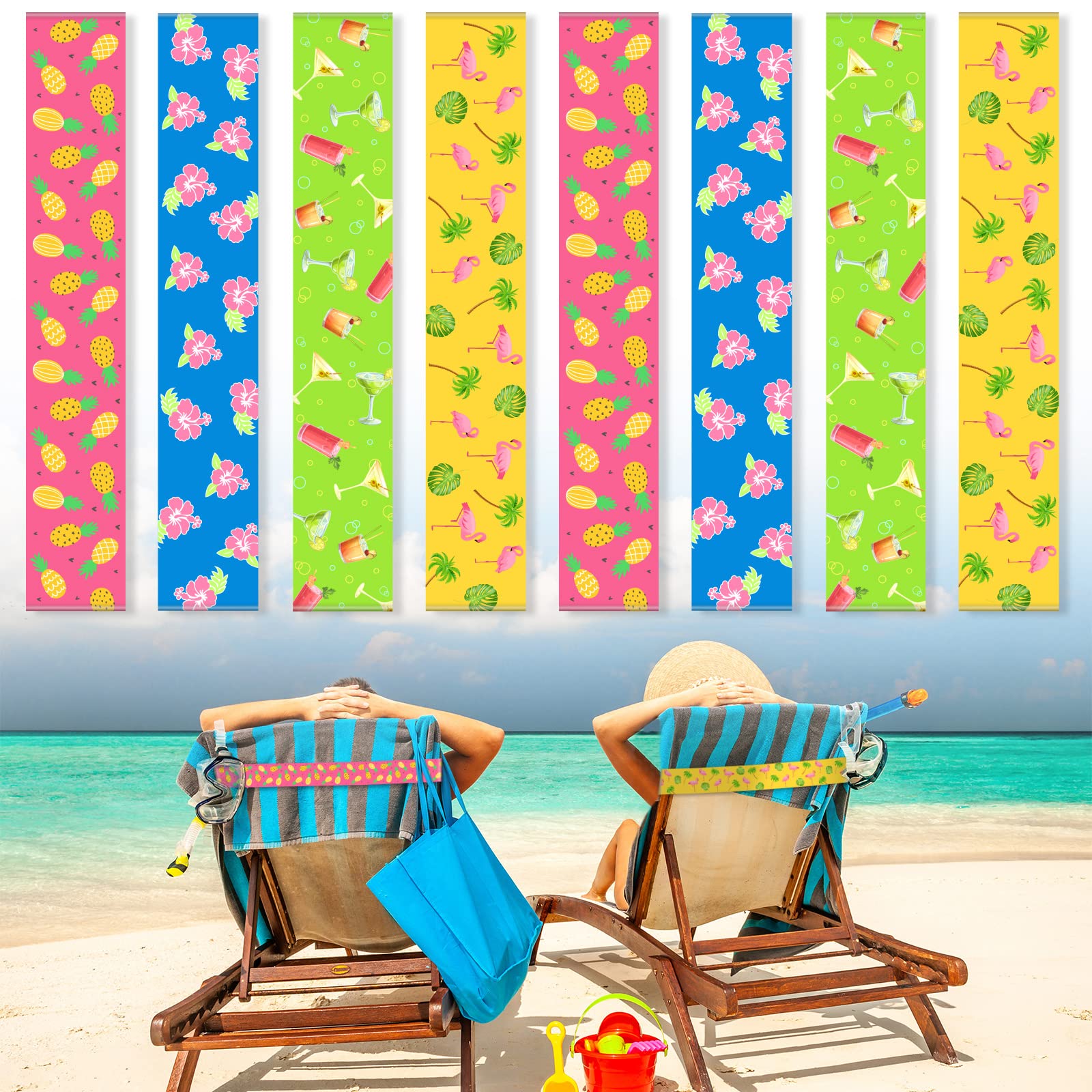 Boao 8 Pack Beach Chair Towel Clips - Windproof Elastic Strap Holders for Pool Lounge Chairs, Cruise Vacations, Summer Travel & Hawaiian Resort Accessories (Lovely Style)