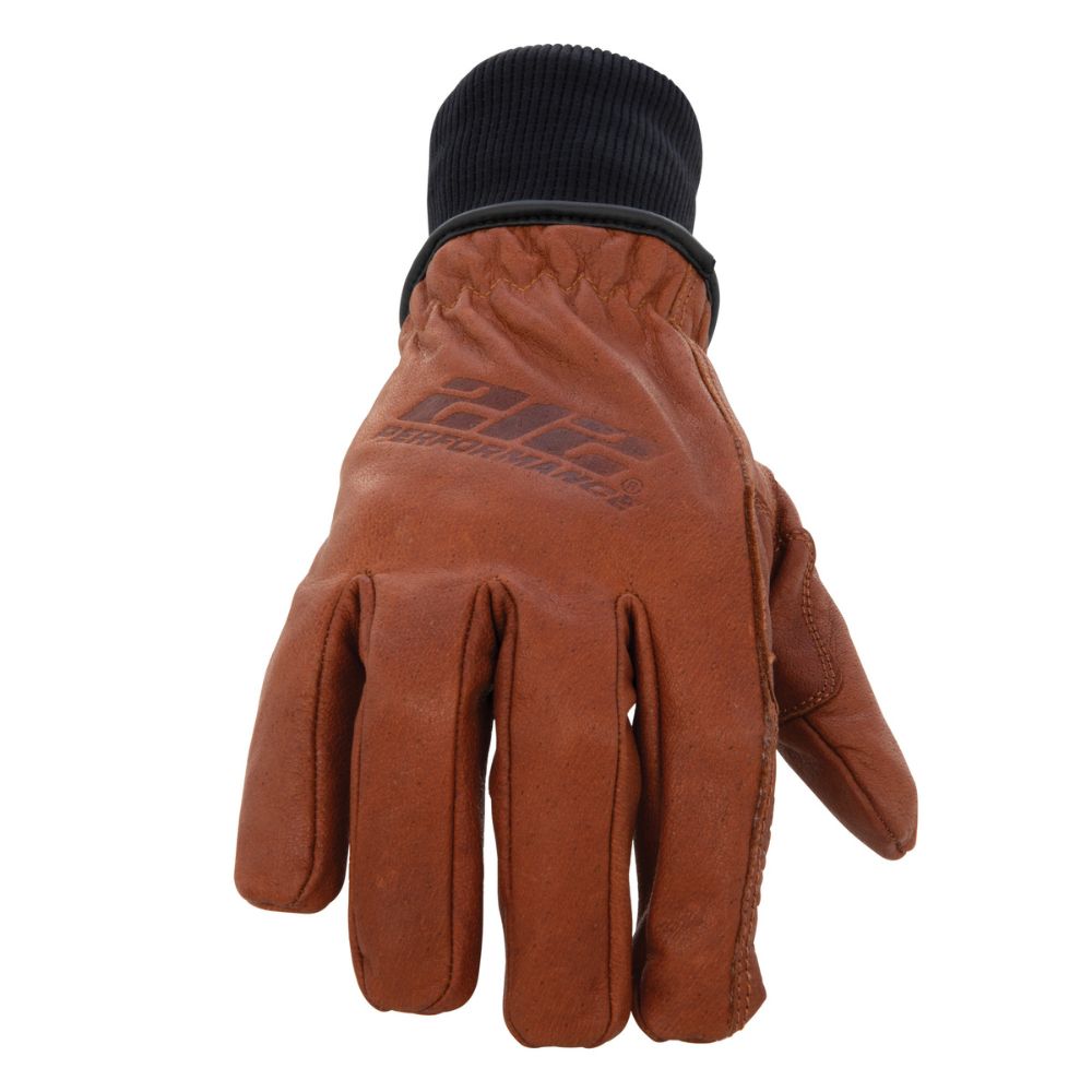 212 Performance TKLDC3 0808 Fleece Lined ANSI A3 Cut Resistant Buffalo Leather Winter Work Gloves - Small Brown, Russet Brown with Rib Knit Cuff | Ideal for Construction, Driving, Outdoor Work & Cold Weather Protection