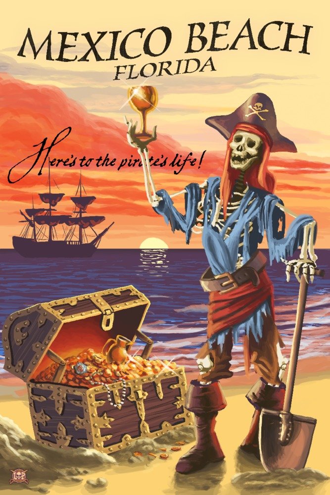 Mexico Beach Florida Pirate & Plunder 16x24 Gallery Quality Metal Wall Art - Aluminum Decor for Home, Office, or Coastal Themed Spaces