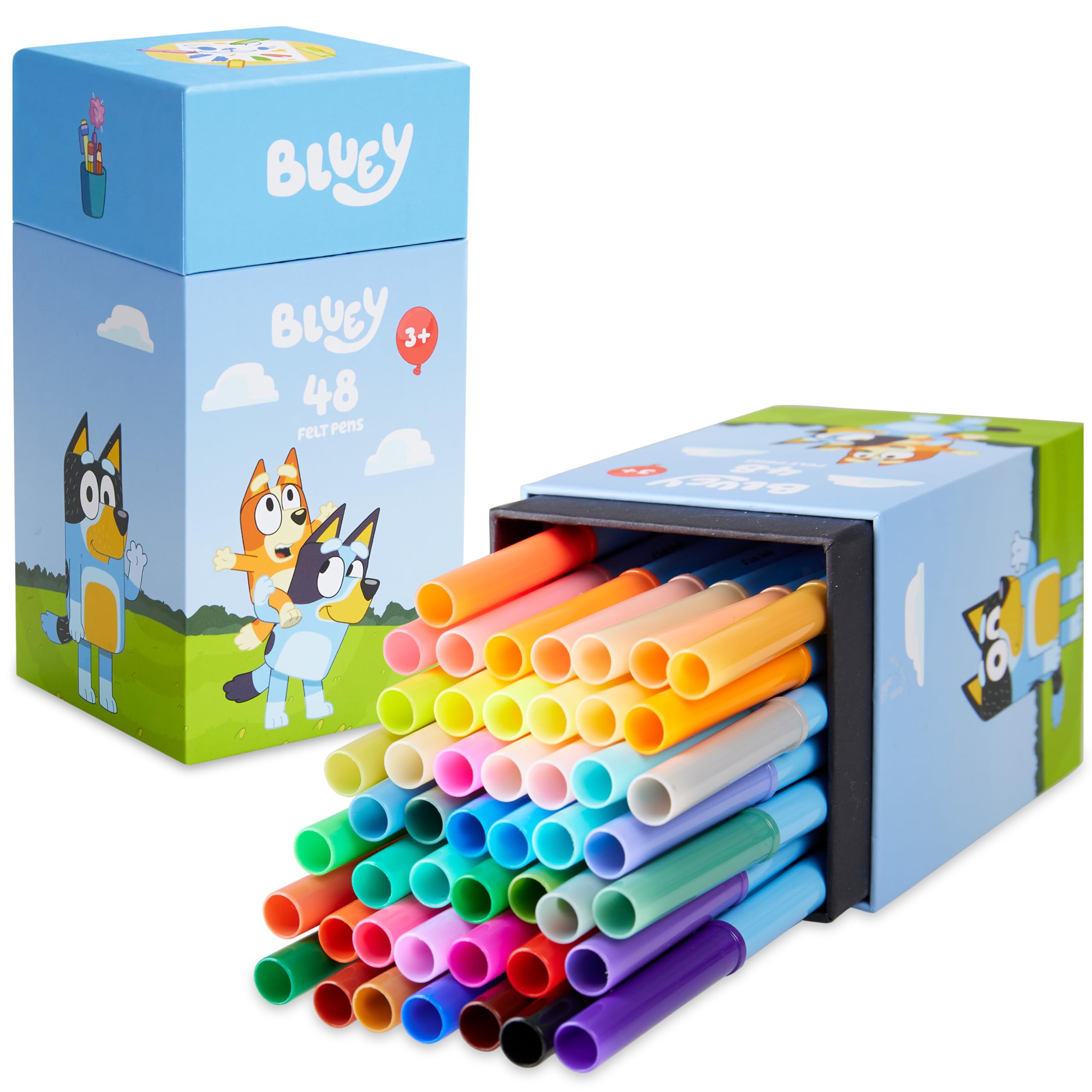 Bluey 48-Piece Washable Felt Tip Markers Set for Kids - Vibrant Coloring Pens, Non-Toxic Art Supplies, Perfect Gift for Birthday & School | Ideal for Home, Classroom & Travel Activities