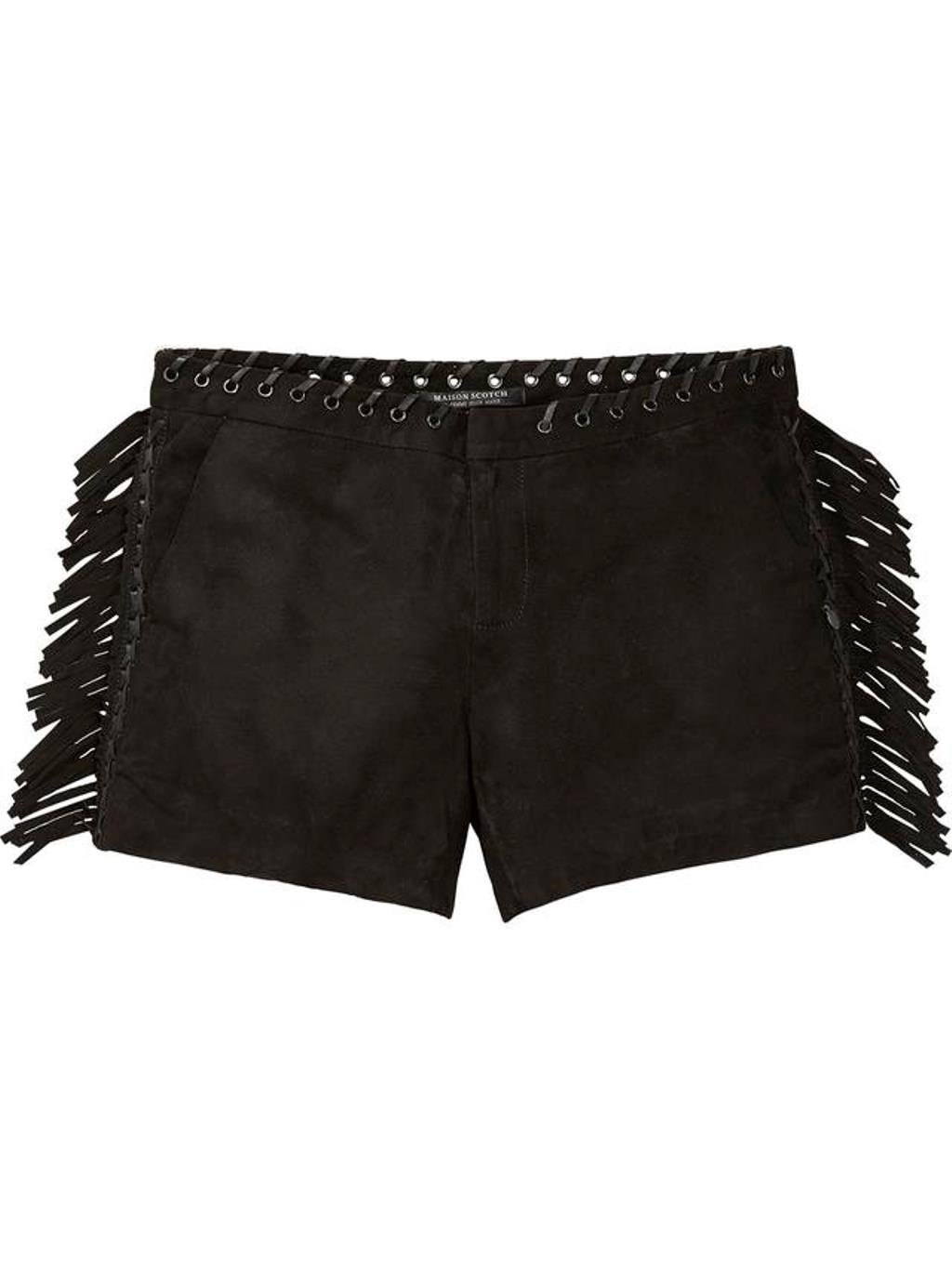 Maison Scotch Women's Jimi Suede Fringe Shorts - Black Size 2 | Stylish Suede Shorts with Fringe Detail for Casual Outings & Summer Fashion