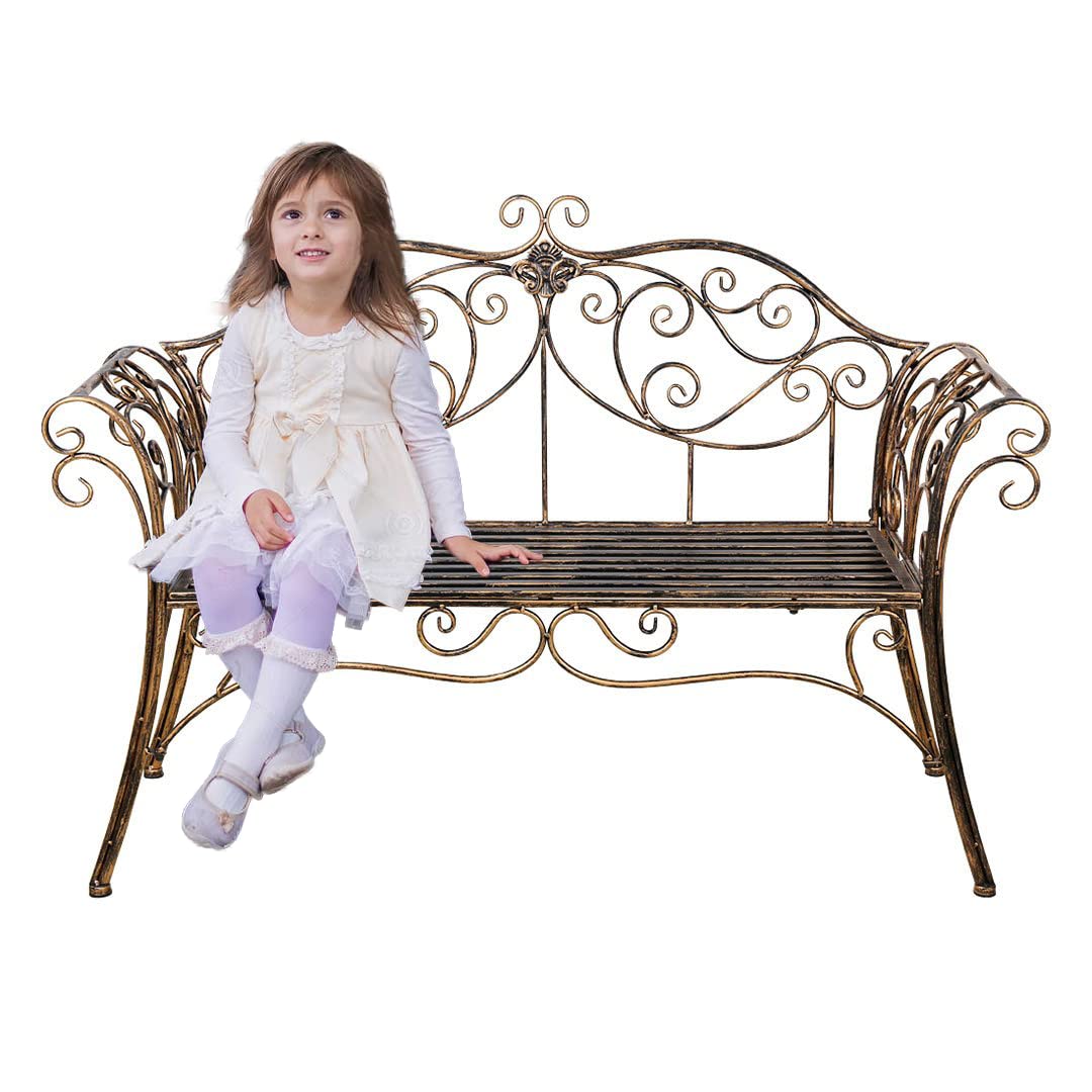 Antique Bronze Metal Garden Bench - 2 Seater Outdoor Bench for Garden, Yard, Patio, Porch & Sunroom - Perfect for Relaxing, Entertaining & Enhancing Outdoor Decor