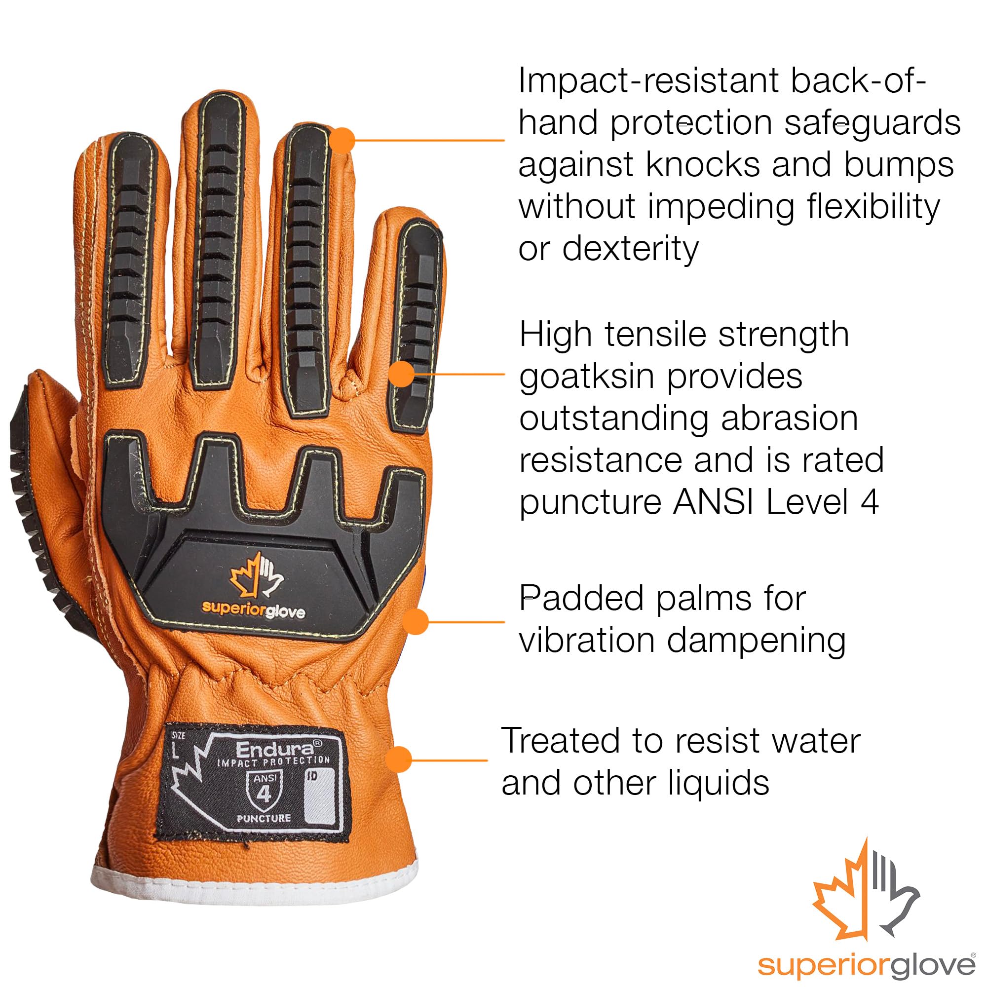 Premium Goatskin Leather Work Gloves - Anti-Impact Backing for Maximum Hand Protection - Durable Safety Gloves Water Resistant 378GKVSB (1 Pair) Size Large - Ideal for Construction, Woodworking, and Heavy-Duty Tasks