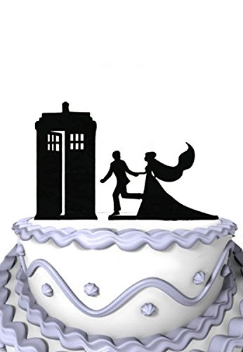 Meijiafei Police Call Box Wedding Cake Topper - Doctor Who Inspired Couple Cake Decor for Wedding, Anniversary & Themed Parties