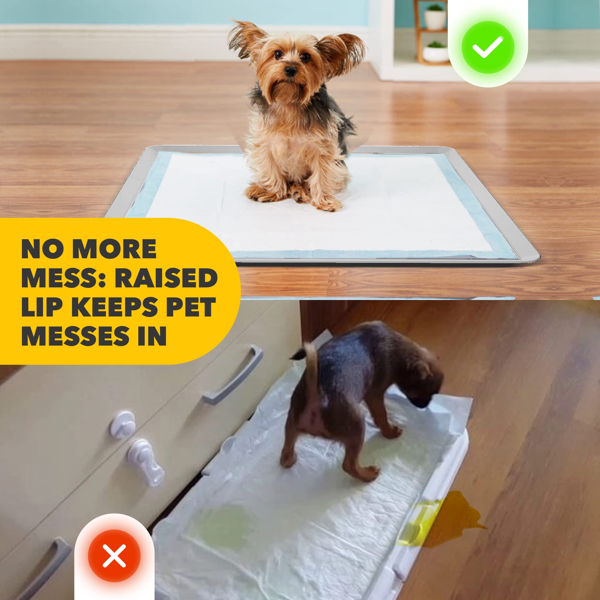 TidyFriend 24x24 Inch Silicone Dog Potty Tray - No Spill Pee Pad Holder for Puppy Training | Easy to Clean, Durable & Leak-Proof | Perfect for Indoor Dog Potty Training, Crate Use & Small Breed Dogs (Grey)