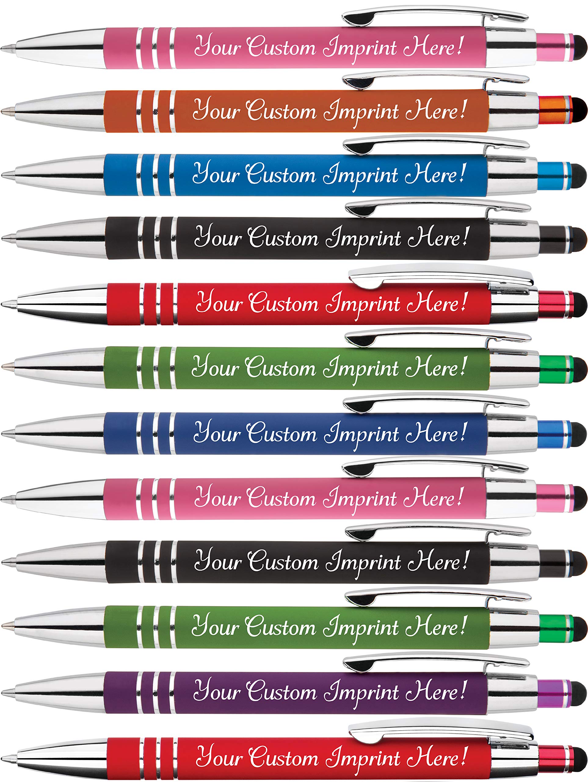 Premium Personalized Ballpoint Pens - Soft Touch Rubberized Grip with Stylus Tip, Medium Point Black Ink (Box of 12, Light Green) - Ideal for Office, Gifts & Note-Taking