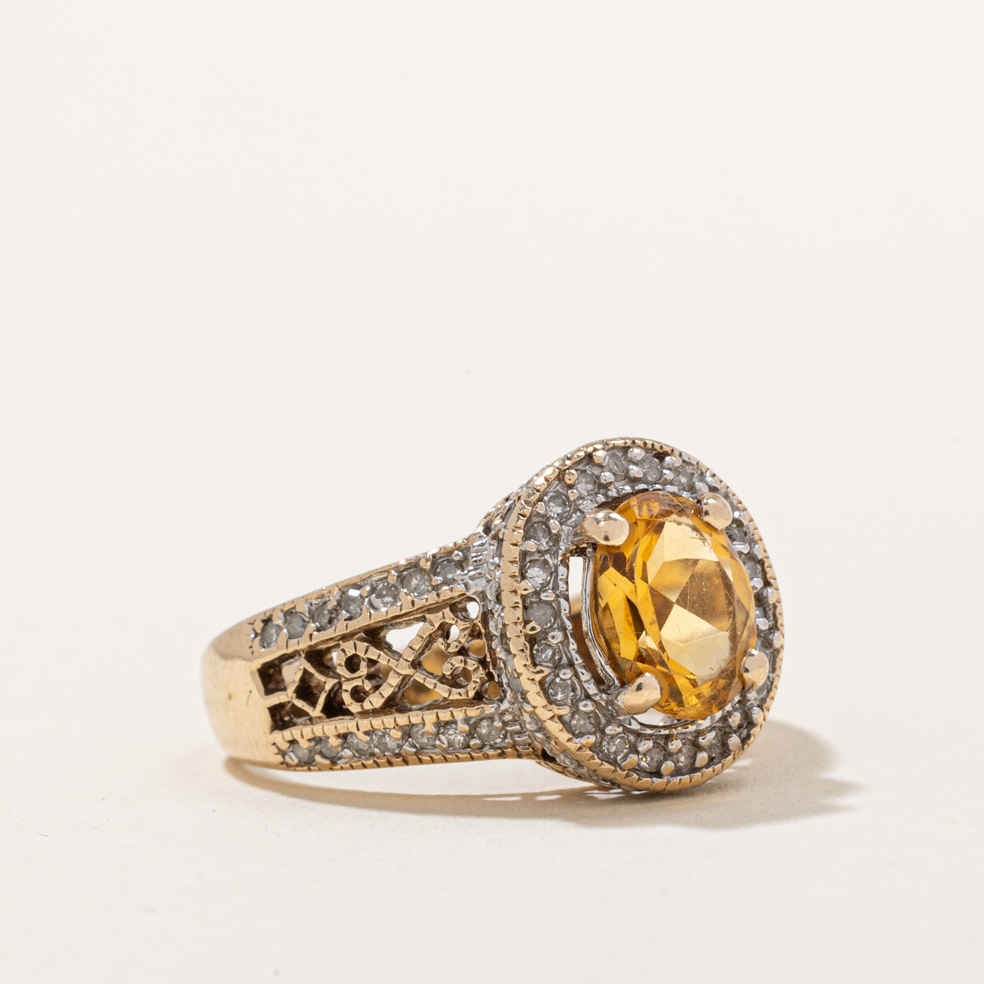 Natural Citrine & Diamond Halo Ring | 0.80ct Genuine Citrine & 0.18ctw Diamonds | Size 6.25 | Elegant Birthstone Jewelry for Women | Perfect for Anniversary Gifts & Special Occasions