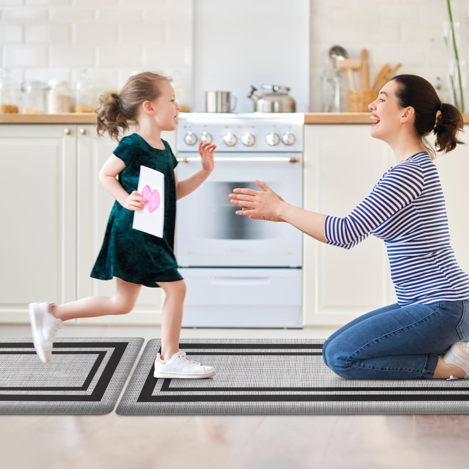 **Anti Fatigue Kitchen Floor Mat 2-Pack – 1/2 Inch Thick Cushioned Standing Mat Set, Non-Slip Waterproof PVC Memory Foam Mats for Sink, Office & Laundry – Black – Perfect for Long Hours Standing in Kitchen or Workspace**