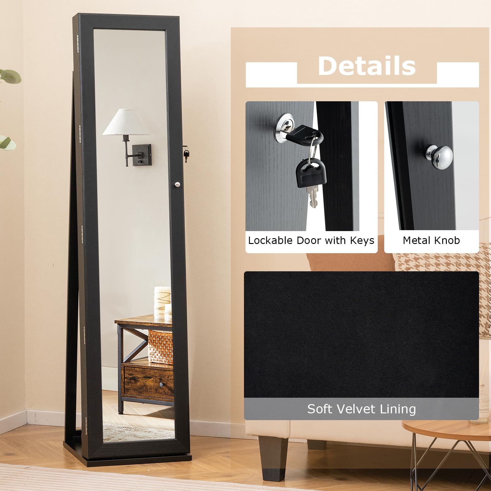 Charmaid Jewelry Armoire Cabinet with Full-Length Mirror - 62