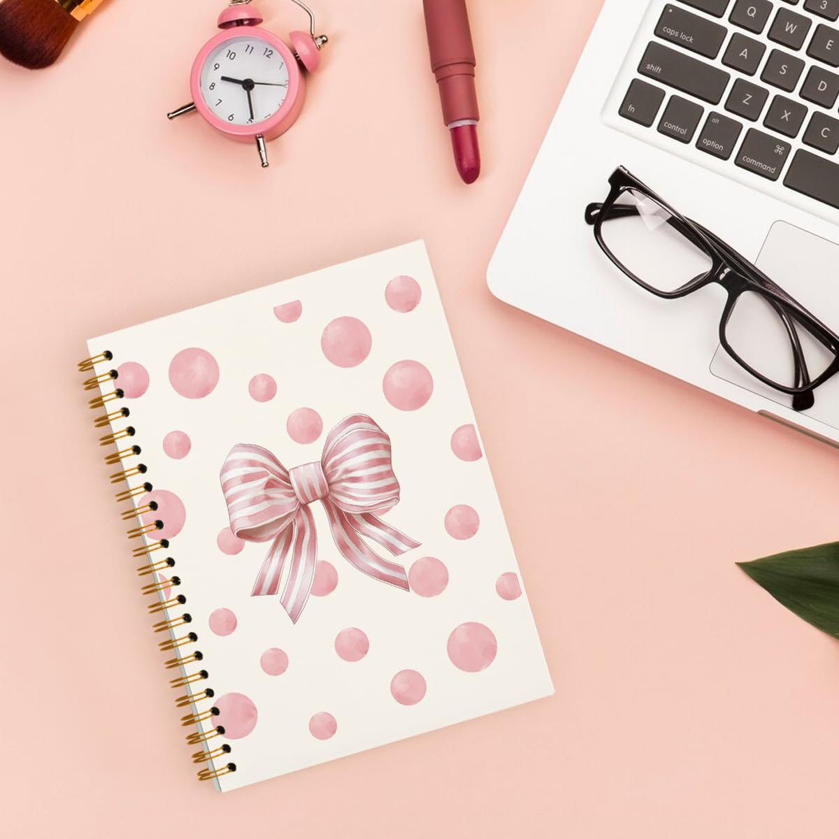 Coquette Trendy Pink Bow Hardcover Spiral Notebook Journal 5.5x8.3 - Preppy & Girly Aesthetic Notebook for Women, Cute Office Supplies & Desk Accessories | Perfect for School, Work, Journaling & Gift Giving