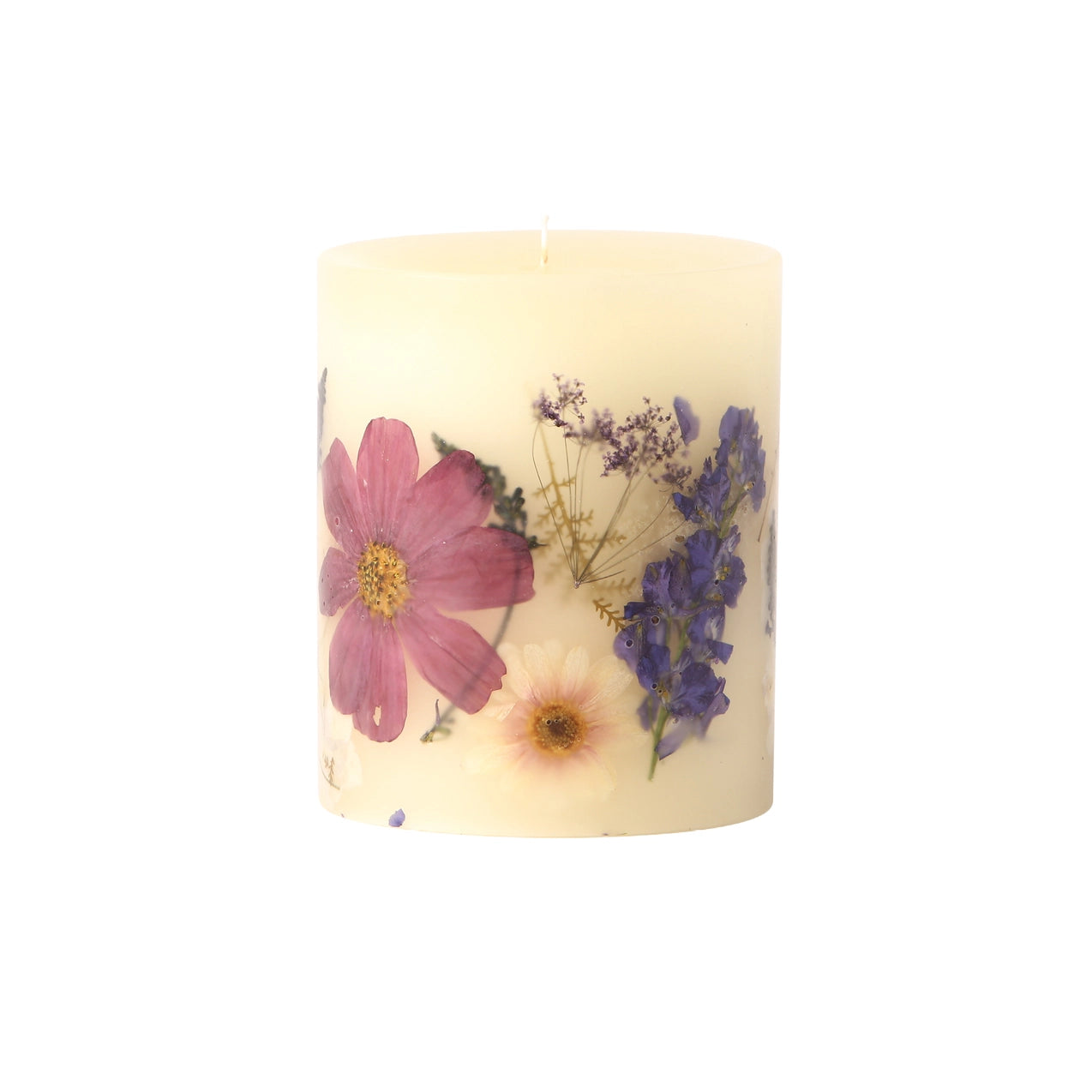 Small Round Botanical Pillar Candle | Roman Lavender Scent | Natural Soy Wax | Home Decor, Wedding Centerpiece, Relaxation & Aromatherapy