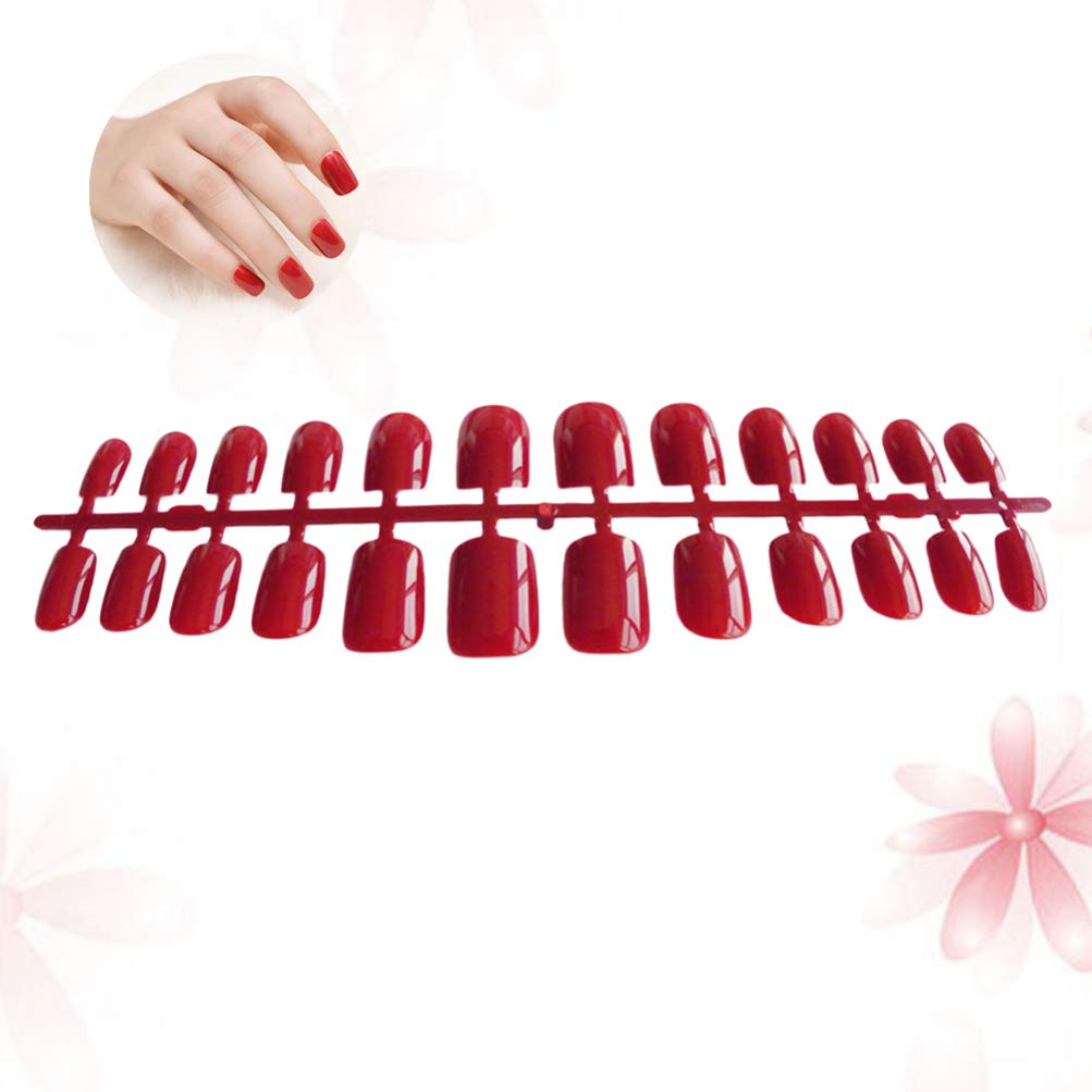 Mobestech 120pcs Red False Nails Kit - Full Cover Artificial Fake Nails with Glue, Manicure Accessories for Women & Salon Use | Perfect for Parties, Weddings & Daily Wear