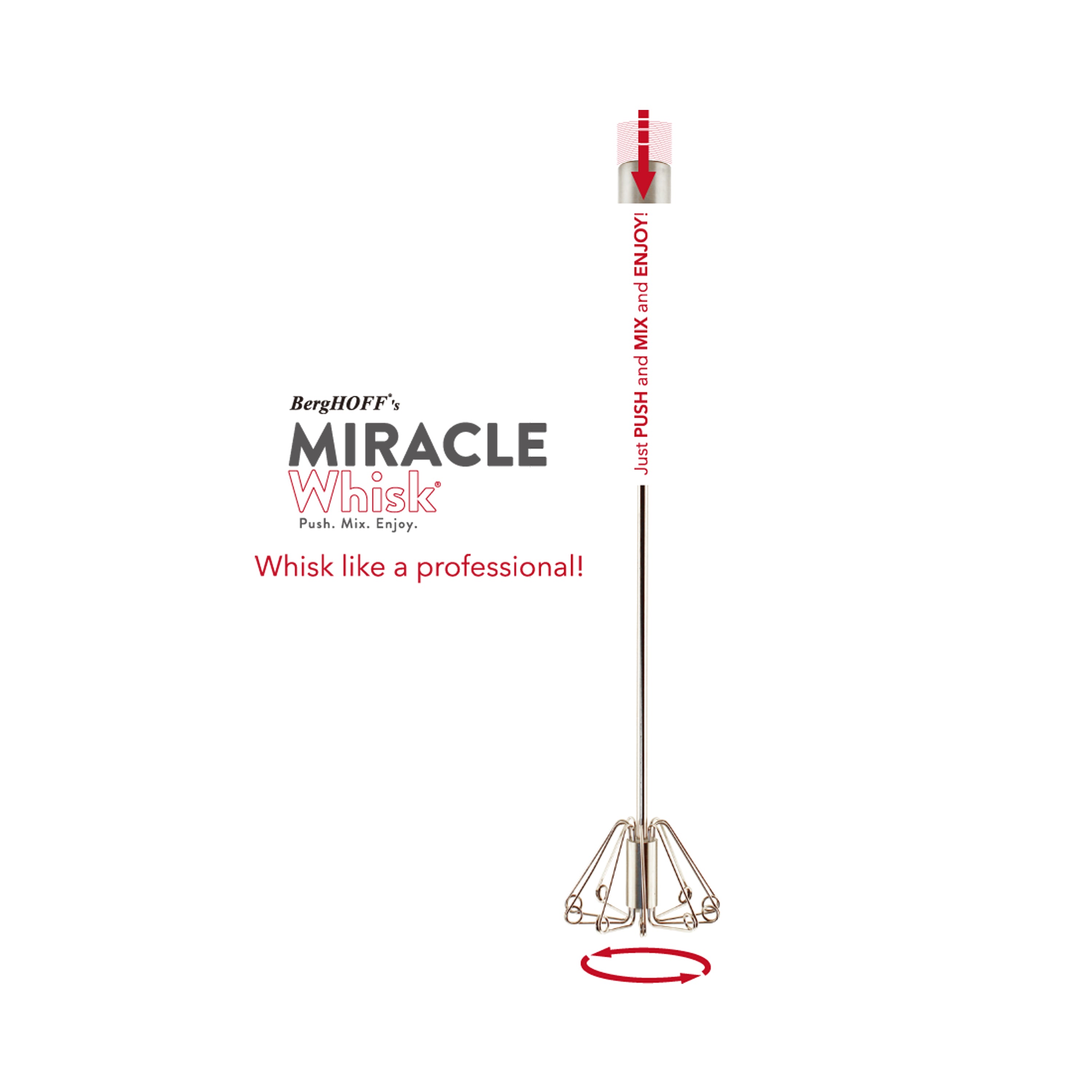 BergHOFF Essentials 18/10 Stainless Steel 12-Inch Miracle Whisk - Professional Kitchen Tool for Baking, Cooking & Mixing - Perfect for Eggs, Sauces & Batters