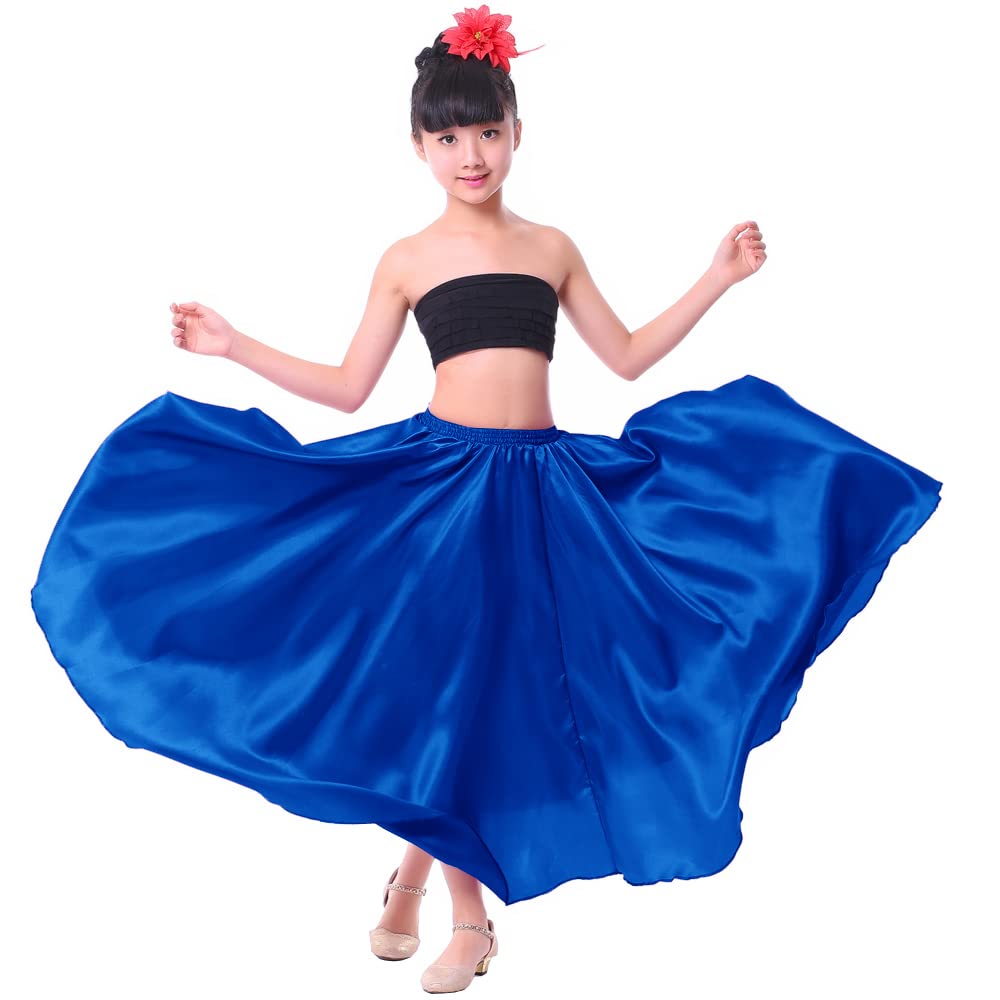 Girls Satin Full-Length Circle Skirt for Belly Dance, Mexican Folkloric Performance, Prom & Photoshoots - Perfect for Dance Recitals, Cultural Events & Special Occasions