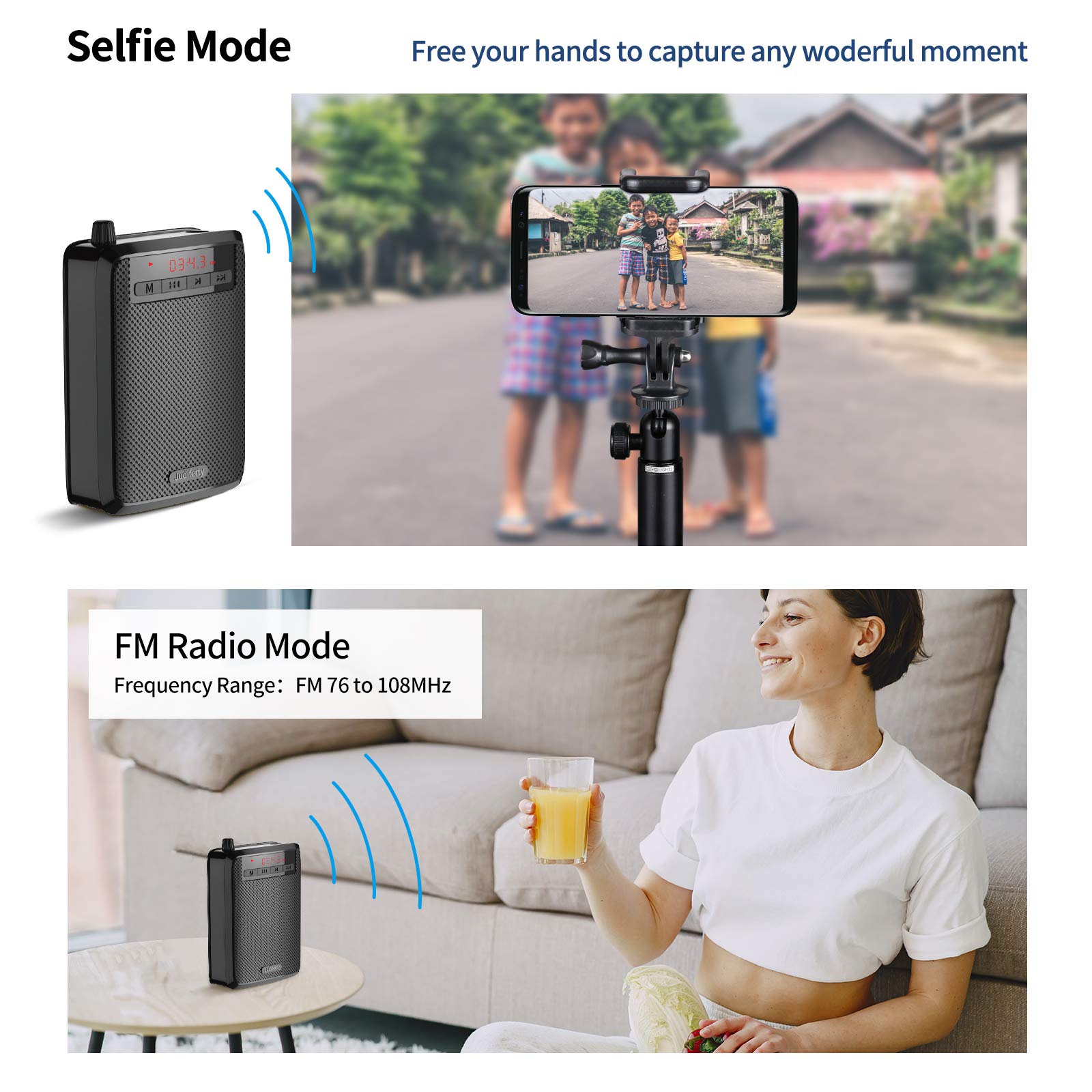 Portable Voice Amplifier with Bluetooth - Wireless Microphone Speaker for Teachers, Tour Guides & Meetings | Ideal for Classroom, Outdoor Events & Public Speaking