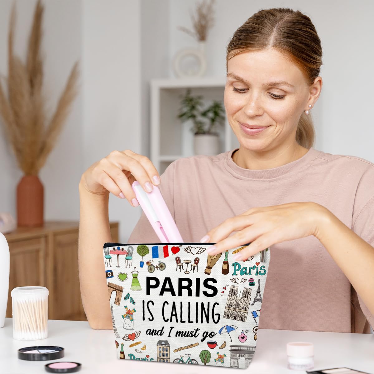 Funny Paris Travel Makeup Bag - Cute City Themed Cosmetic Pouch for Women | Perfect Travel Gift for Her, Vacation Essentials | Great for Holidays, Weekend Getaways & Paris-Themed Parties
