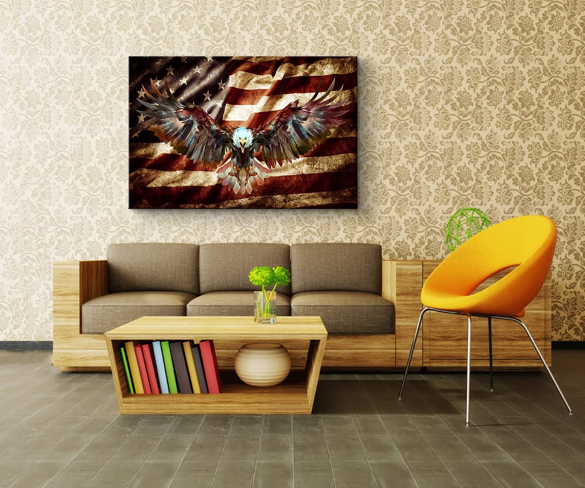 American Flag Wooden Wall Art - Patriotic Home Decor with Eagle Design, Military & Army Themed, Perfect for Bedroom, Living Room & Office (28''H x 40''W) | Rustic Wood Wall Hanging for USA Pride & Veterans