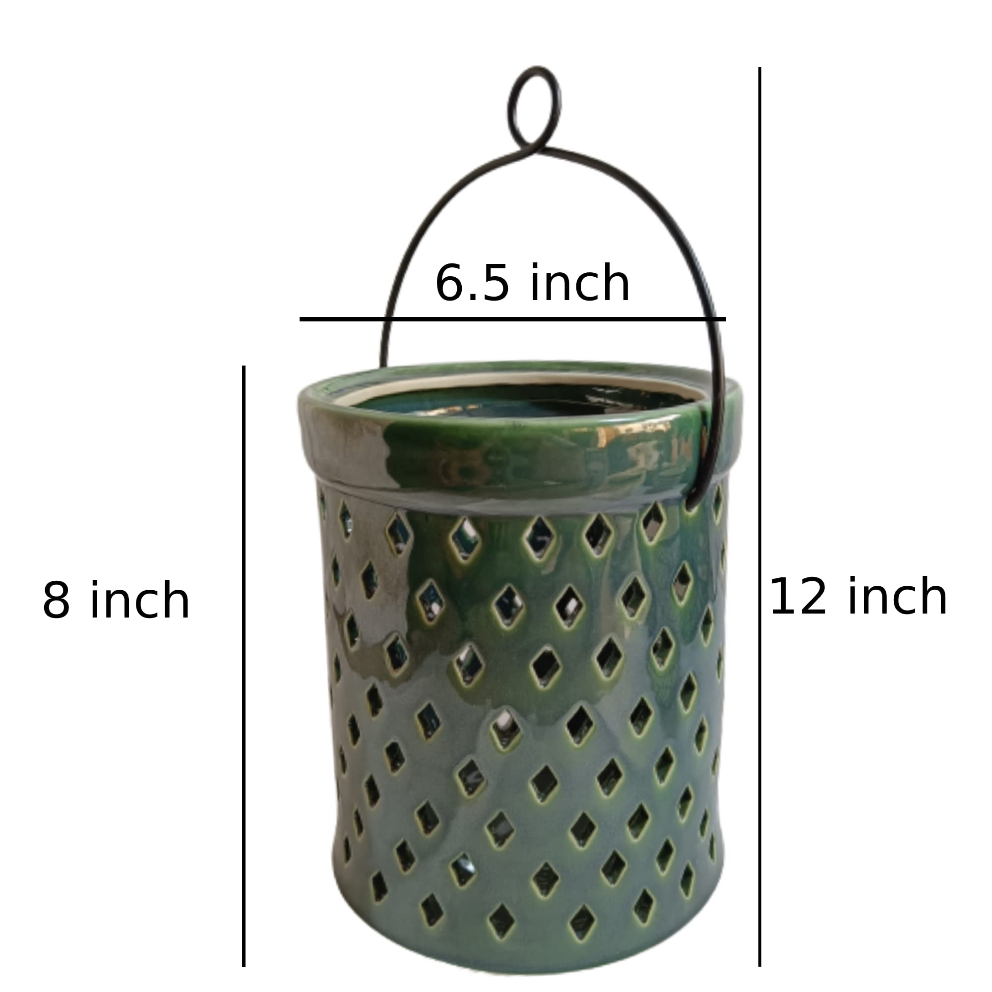 Ceramic Hanging Tealight Holder - Olive Diamond Cut Design for Home Decor, Office, Living Room, Bedroom & Restaurants | 12 Inch Decorative Candle Holder for Romantic Ambiance, Wedding Decor & Outdoor Parties