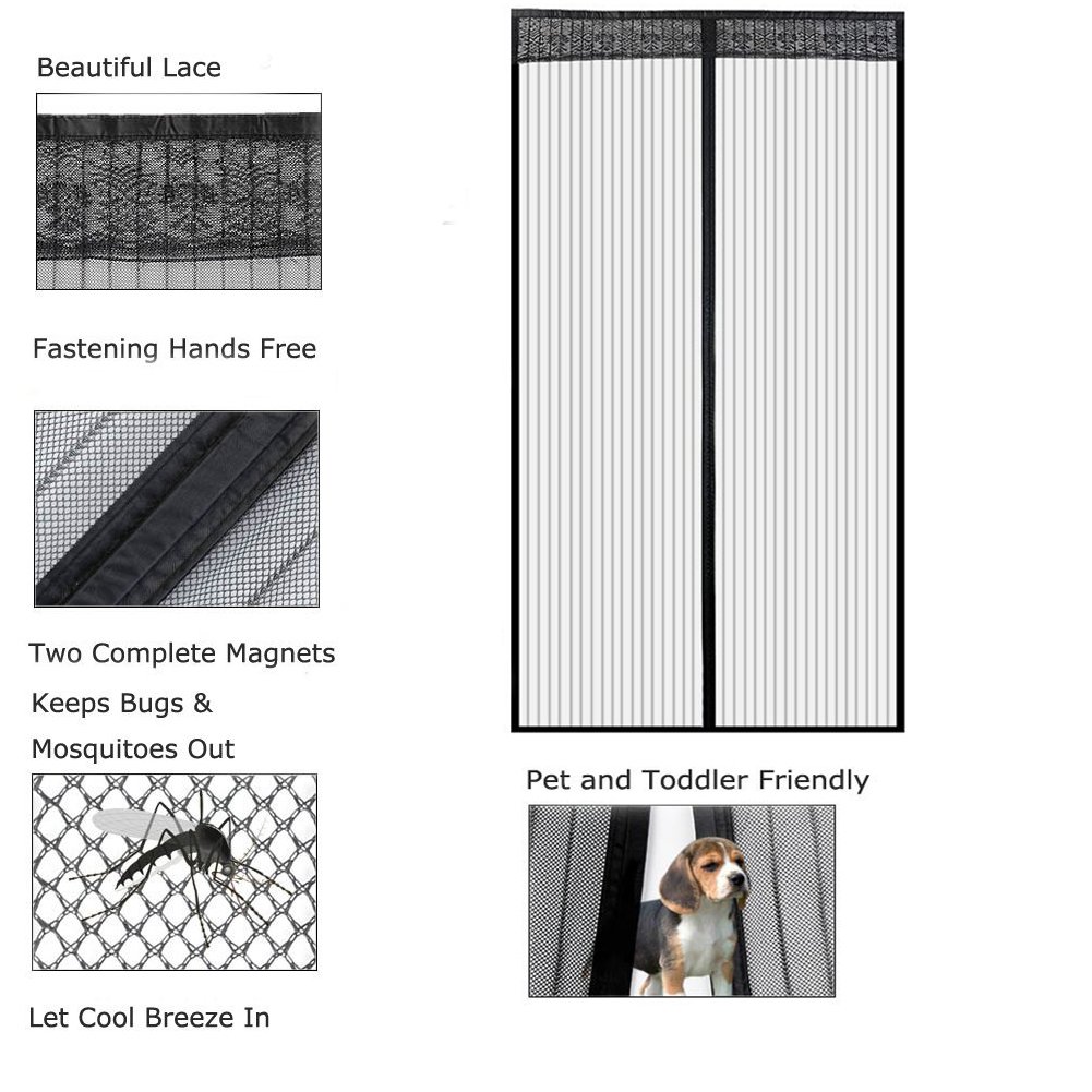 Liveinu Magnetic Window Screen - No Drilling, 29x82 Inch Black for Doors & Windows