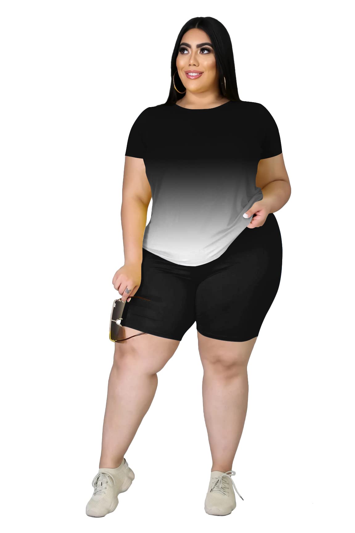 **Tycorwd Women's Plus Size Summer Two-Piece Outfits - Casual Printed Shorts & Jogger Sweatsuits Set | Comfortable Tracksuit for Lounge, Travel & Workout**