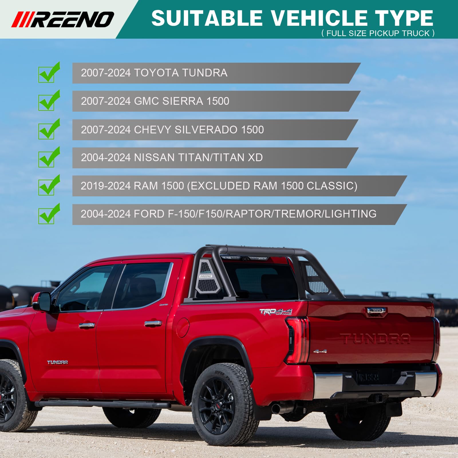 RB08 Black Roll Bar Sport Bar for Full Size Pickup Truck - Heavy Duty Off-Road Protection & Style Upgrade for Chevy, Ford, Dodge Ram Trucks