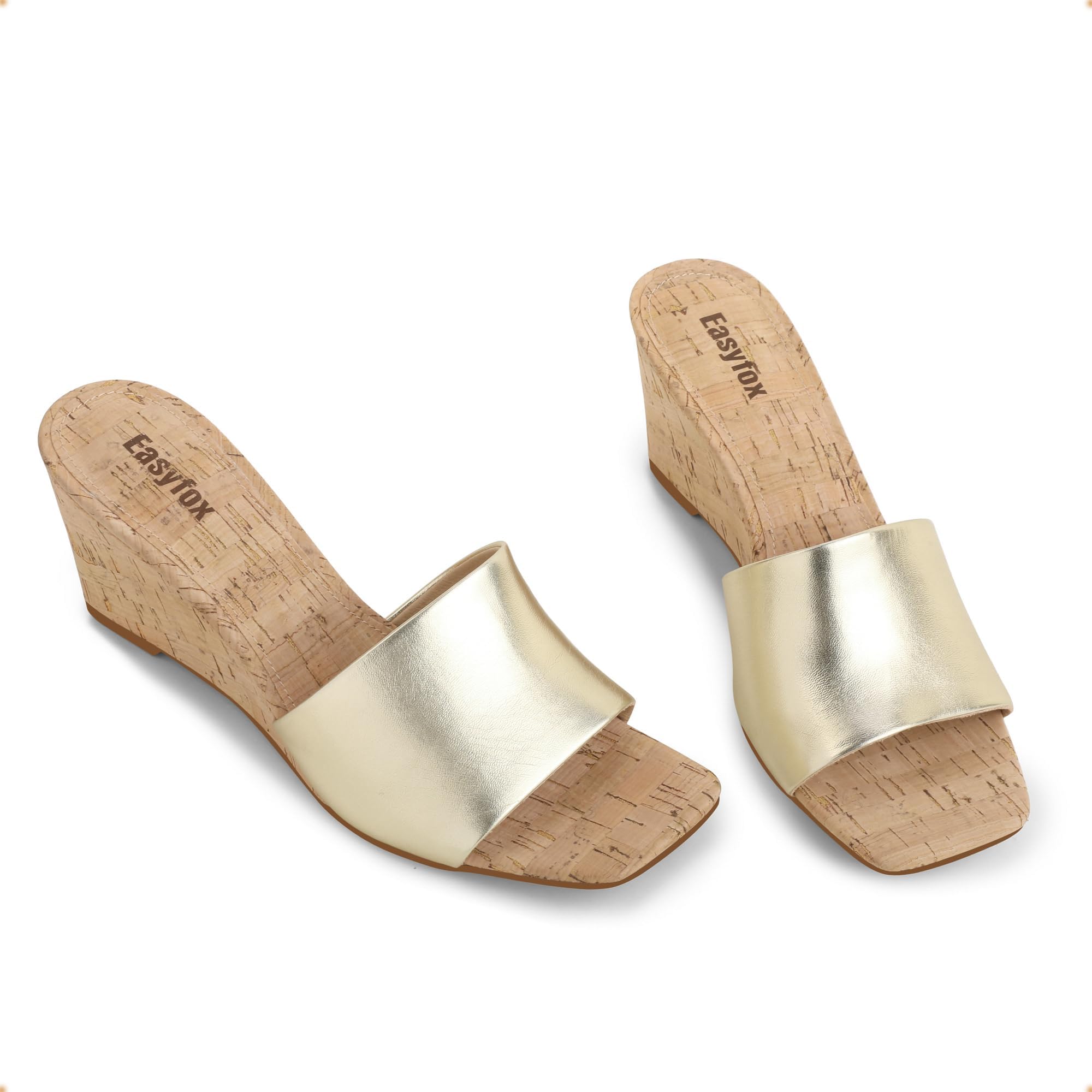 Women's Open Toe Wedge Sandals - Square Toe High Heel Slip-On Mules with Wood Grain Design | Casual Summer Shoes for Beach, Party & Everyday Wear
