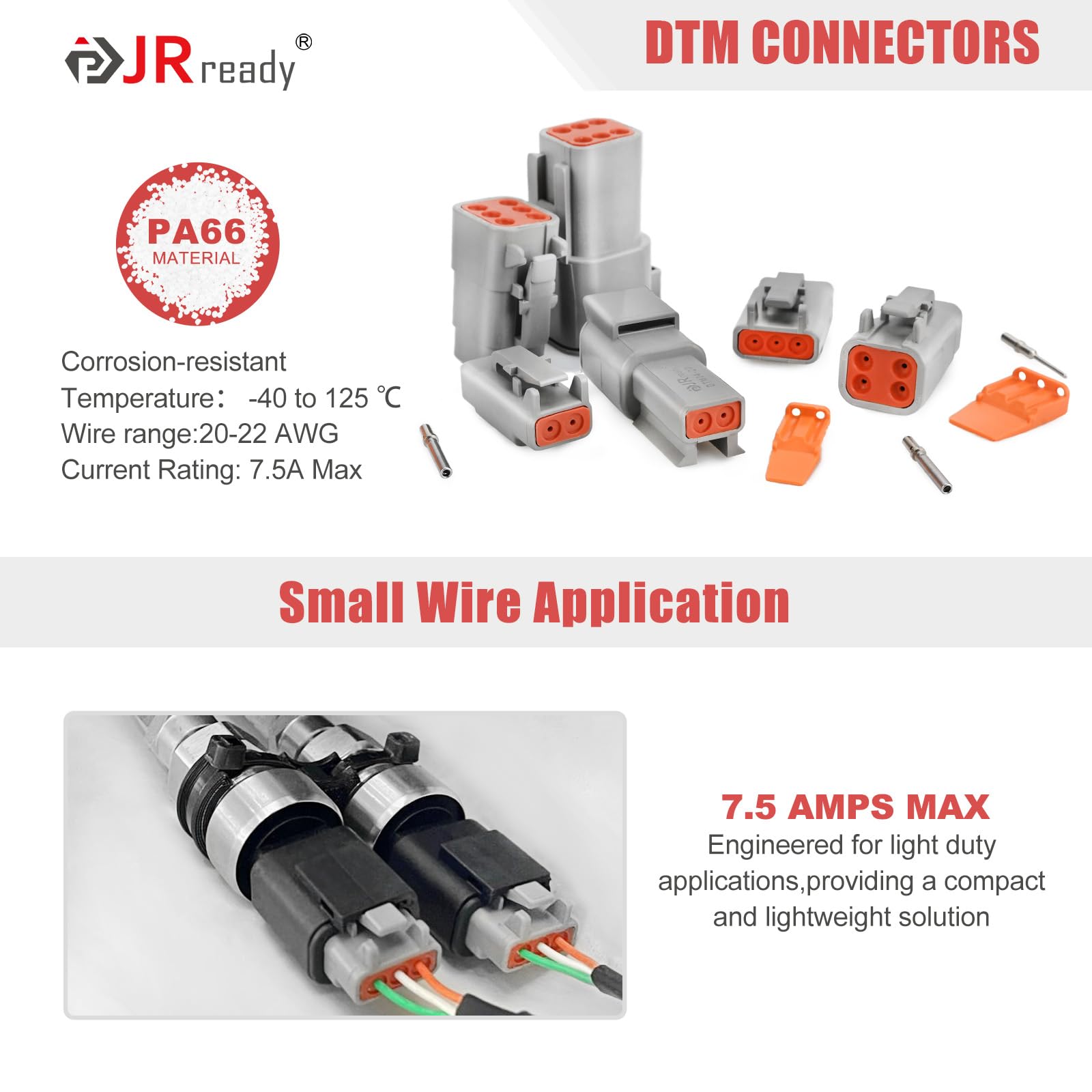 JRready ST6461 Deutsch DTM Connector Kit - 2/3/4/6 Pin Waterproof Automotive Electrical Connectors with 20# Solid Contacts (20-22AWG) & Crimp Tool - Perfect for Car Wiring, Marine, and Industrial Applications