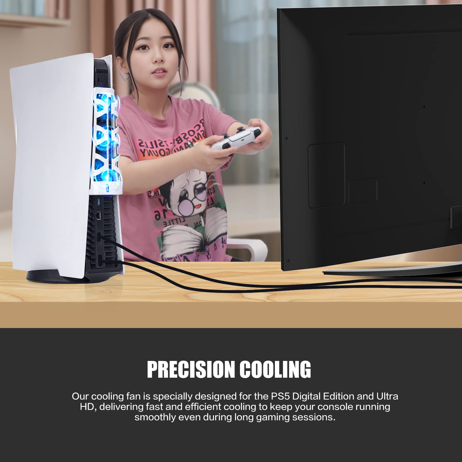Upgraded PS5 Cooling Fan with LED Light & USB Port - Ultra Quiet Cooling System for Sony PS5 Digital/Disc Edition - White (Compatible with PS5 Only) - Perfect for Gaming, Streaming & Long Play Sessions