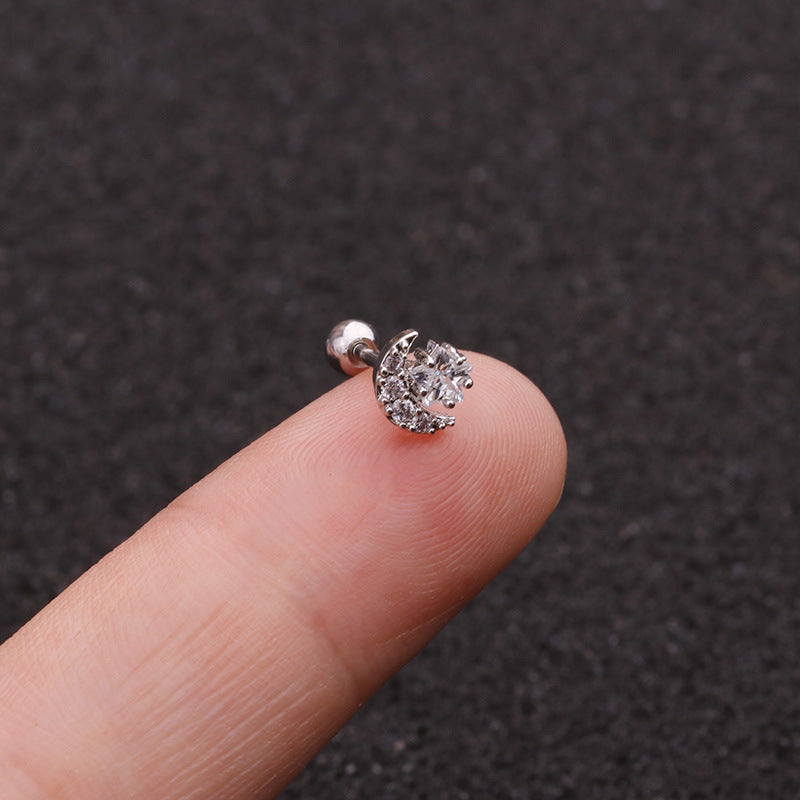 20G Cartilage Tiny Stud Earrings - Moon and Star Earrings for Women | HSPJ1951 | Perfect for Daily Wear, Parties & Gifts