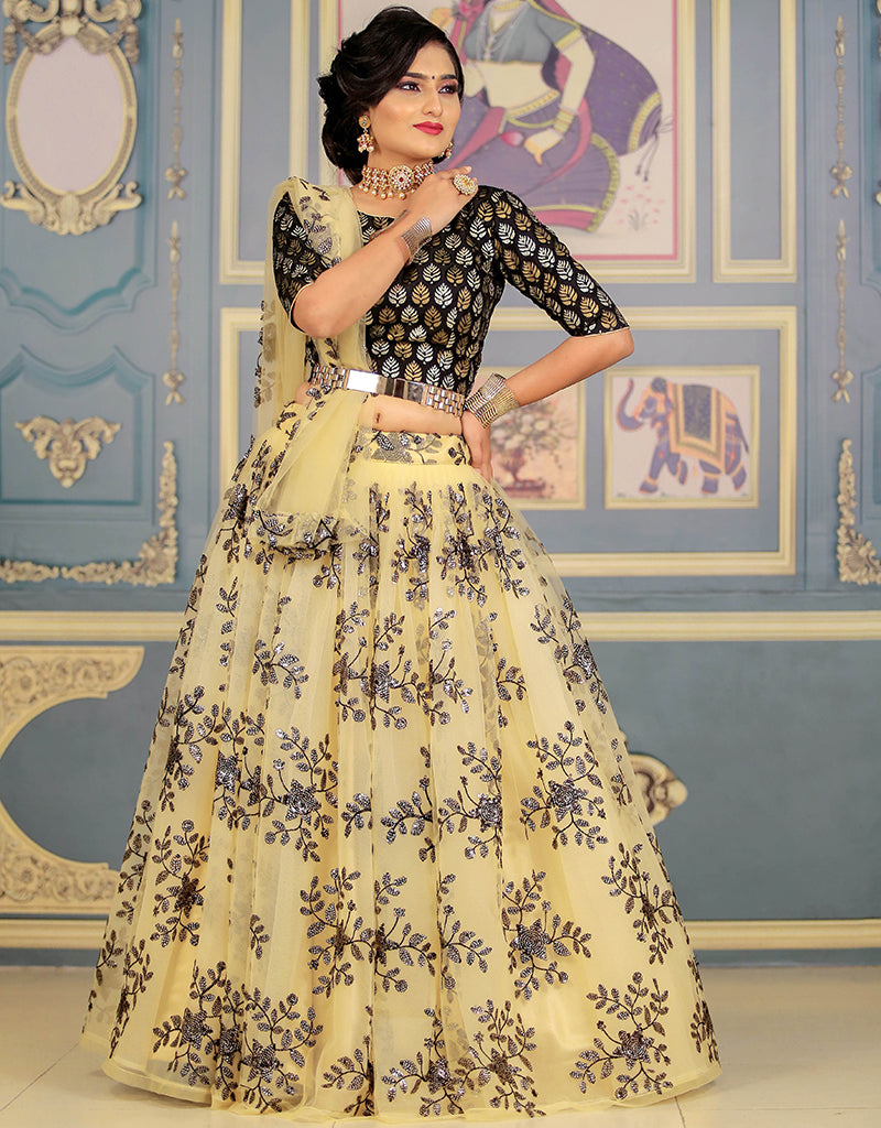 Elegant Black Net Lehenga Choli for Women - Traditional Indian Bridal Dress for Weddings & Festivals - Perfect for Diwali, Sangeet & Mehendi Ceremonies