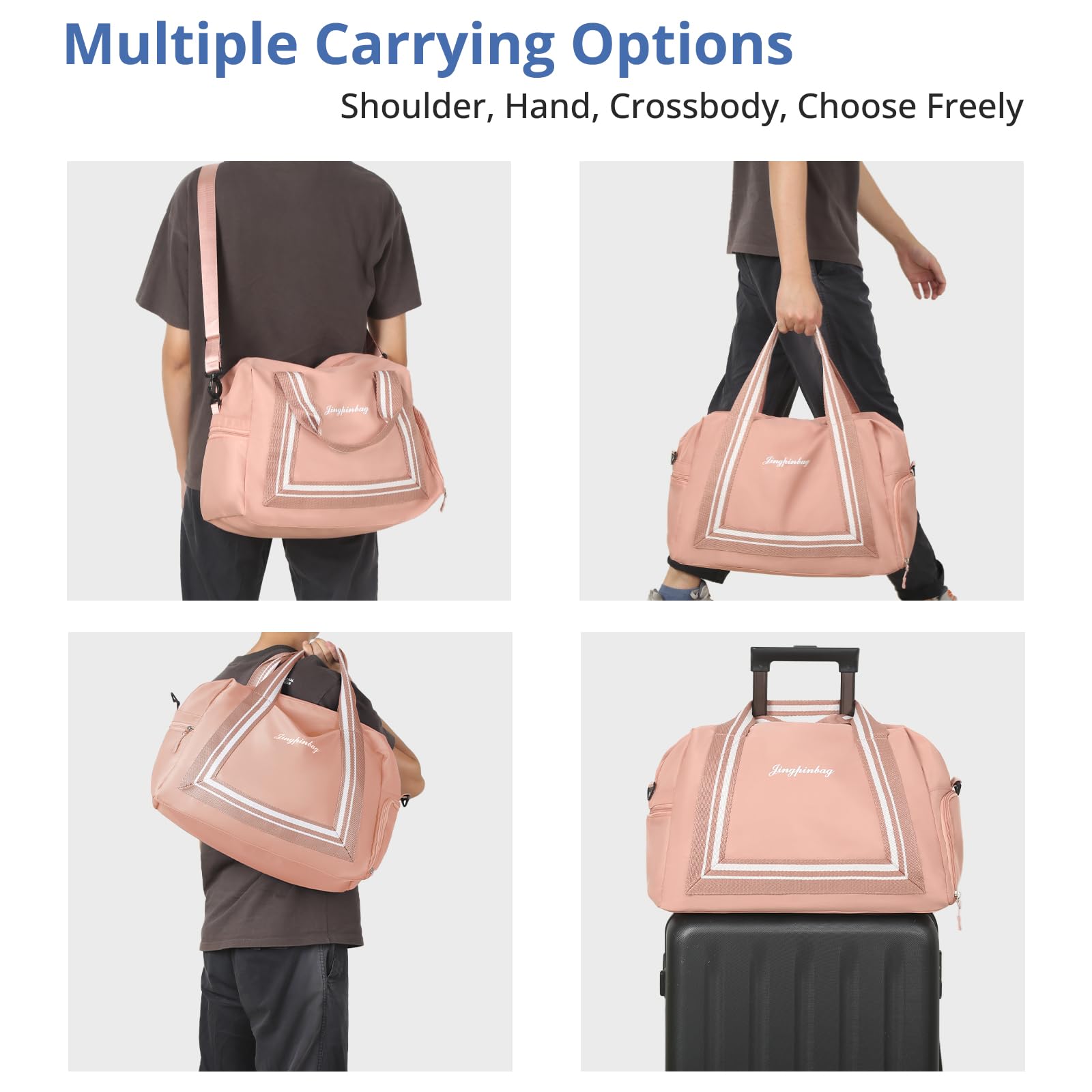 VOOWO Travel Duffle Bag for Women & Men - Lightweight Gym Duffel with Shoe Compartment, Airplane Carry-On Approved, Perfect Weekender Overnight Bag (Pink) - Ideal for Gym, Weekend Getaways & Business Travel