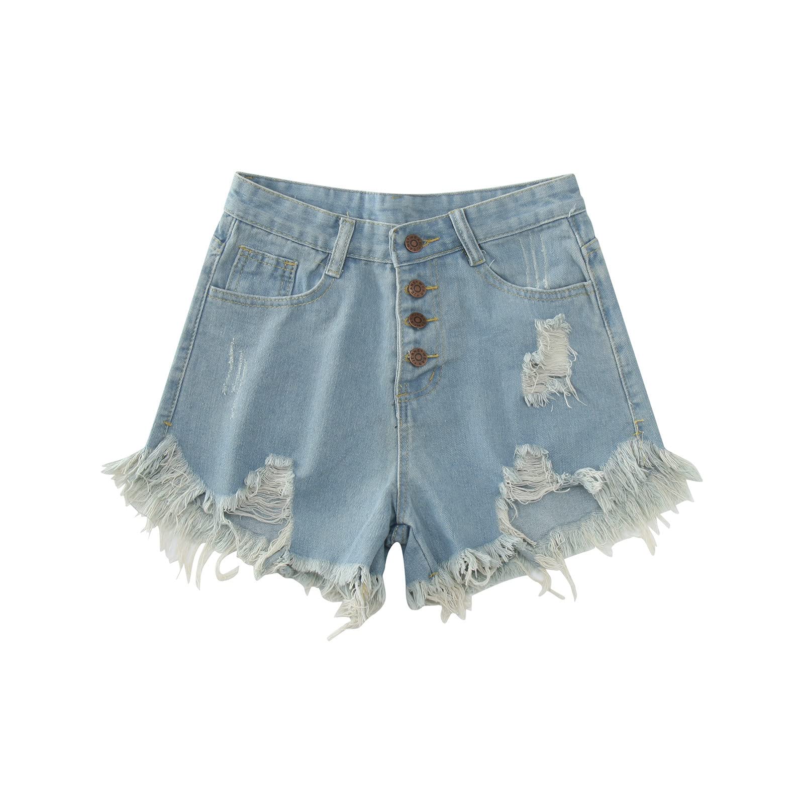 Women's High Waisted Ripped Denim Shorts with Pockets - Distressed Folded Hem Jean Shorts for Juniors | Perfect for Summer Outfits, Beach Vacations & Casual Street Style