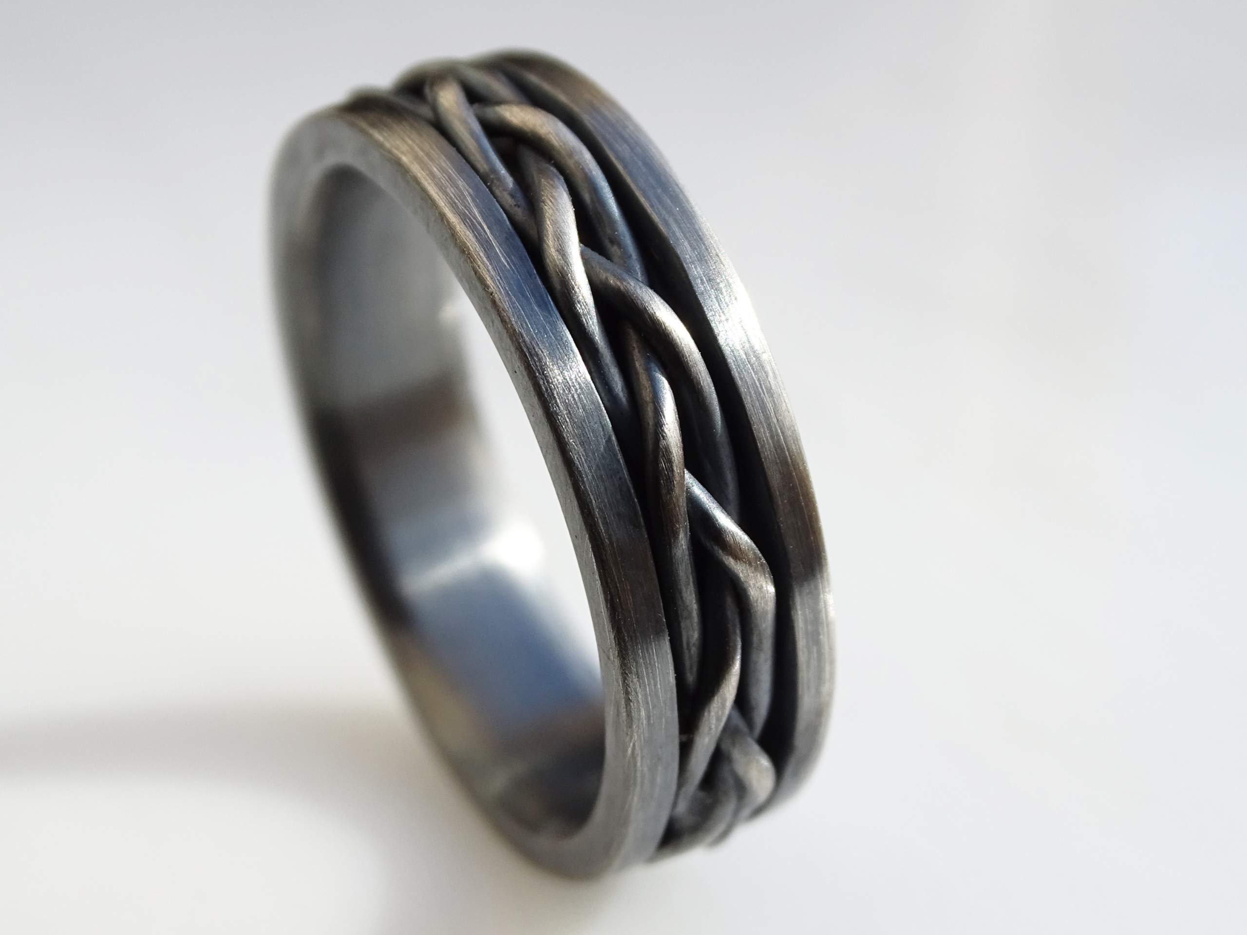 Braided Viking Ring Black Silver - Men's Wedding Band, Celtic Eternity Woven Ring, Unique Silver Gift for Him, Perfect for Weddings, Anniversaries, and Special Occasions