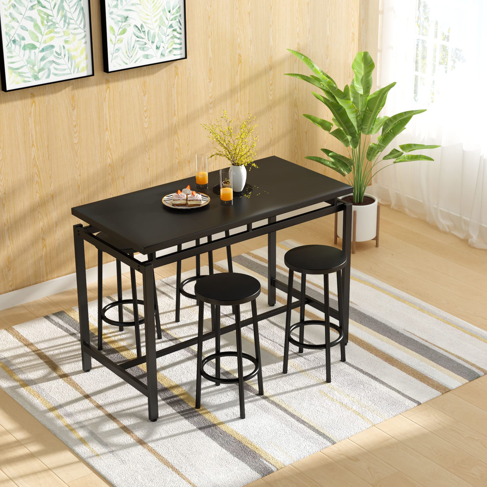 AWQM 4-Piece Counter Height Dining Table Set with 4 Chairs - Modern Kitchen & Bar Table for Small Spaces - Black - Perfect for Breakfast Nook, Living Room, Pub & Compact Homes - Easy Assembly