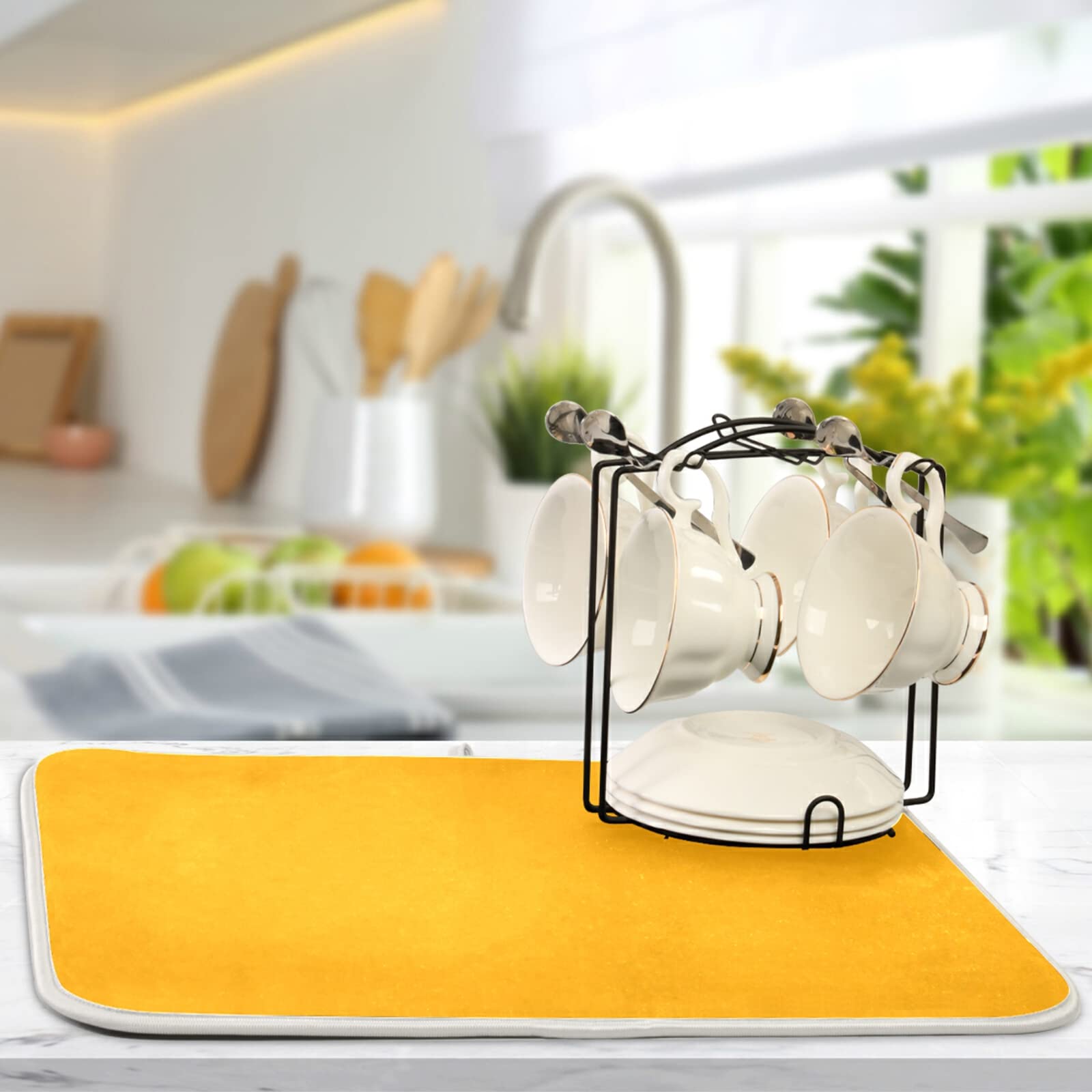 Extra Large Orange Microfiber Dish Drying Mat - 18x24 Inch Heat-Resistant Kitchen Counter Drainer Pad | Perfect for Dishes, Utensils & Cookware | Ideal for Kitchen Countertops, Sinks & Dining Tables