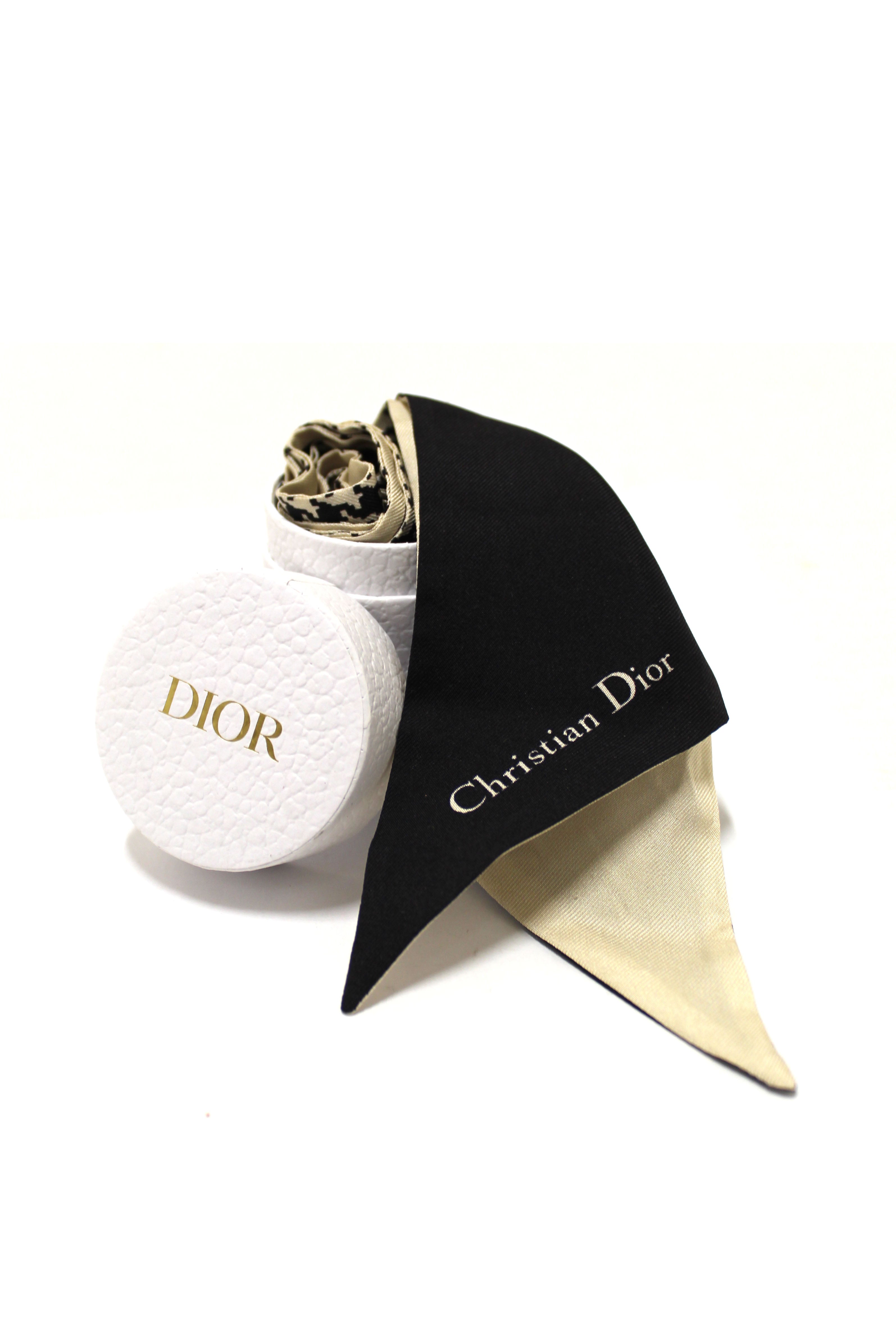 Authentic Christian Dior Black & White 30 Montaigne Mitzah Twilly Scarf - Luxury Silk Bandana for Women, Fashion Accessory for Handbags, Hats & Outfits